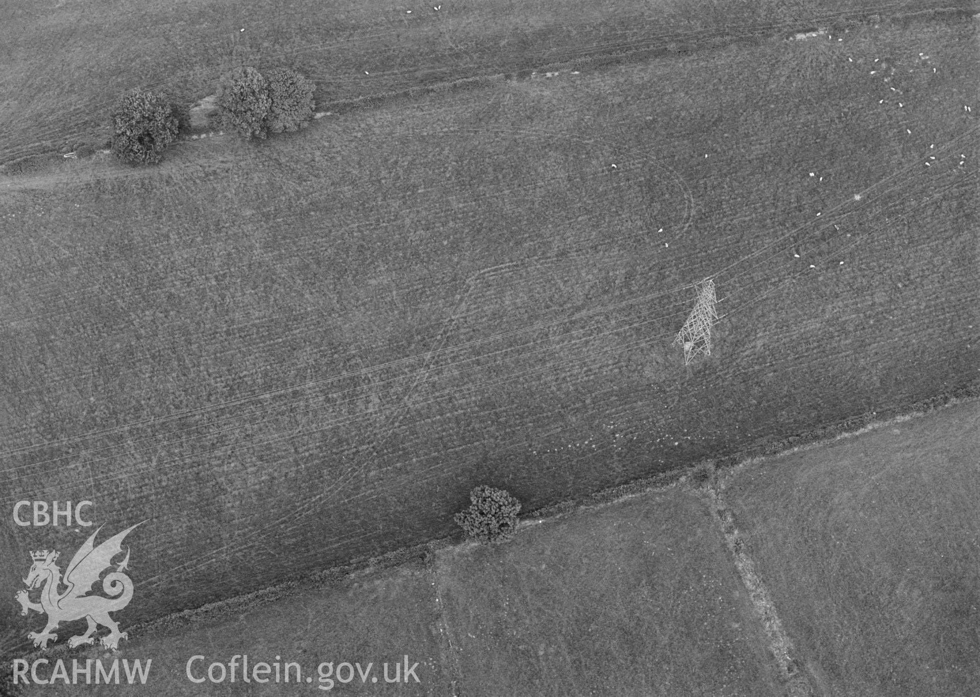 RCAHMW Black and white oblique aerial photograph of Bryn Cosyn Round Barrow B, Ysceifiog, taken by T.G.Driver on the 30/08/2000