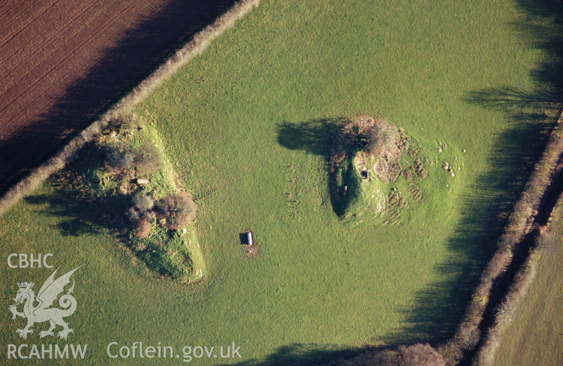 Aerial view of Ffostyll long barrows.Taken by Toby Driver 2004.