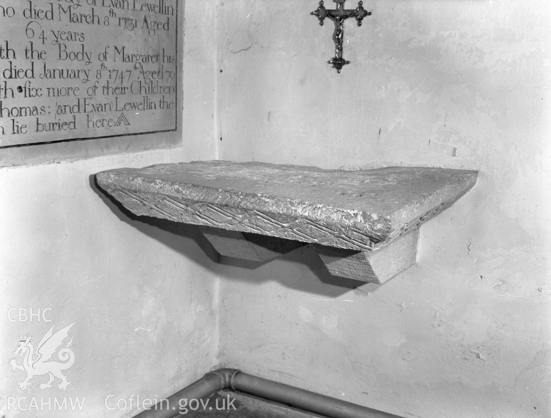 Interior view of St David's Church showing altar stone, Laleston, taken 17.11.65 .