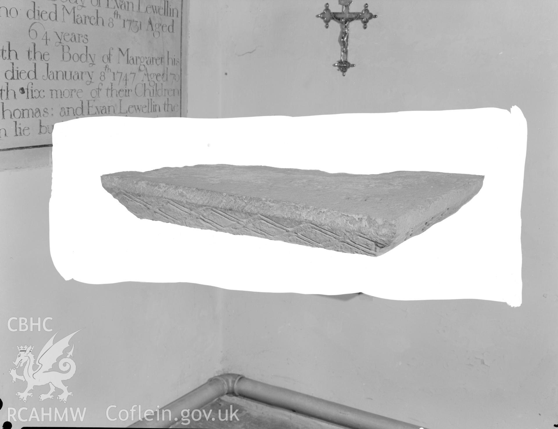 Interior view of St David's Church showing altar stone, Laleston, taken 17.11.65 .