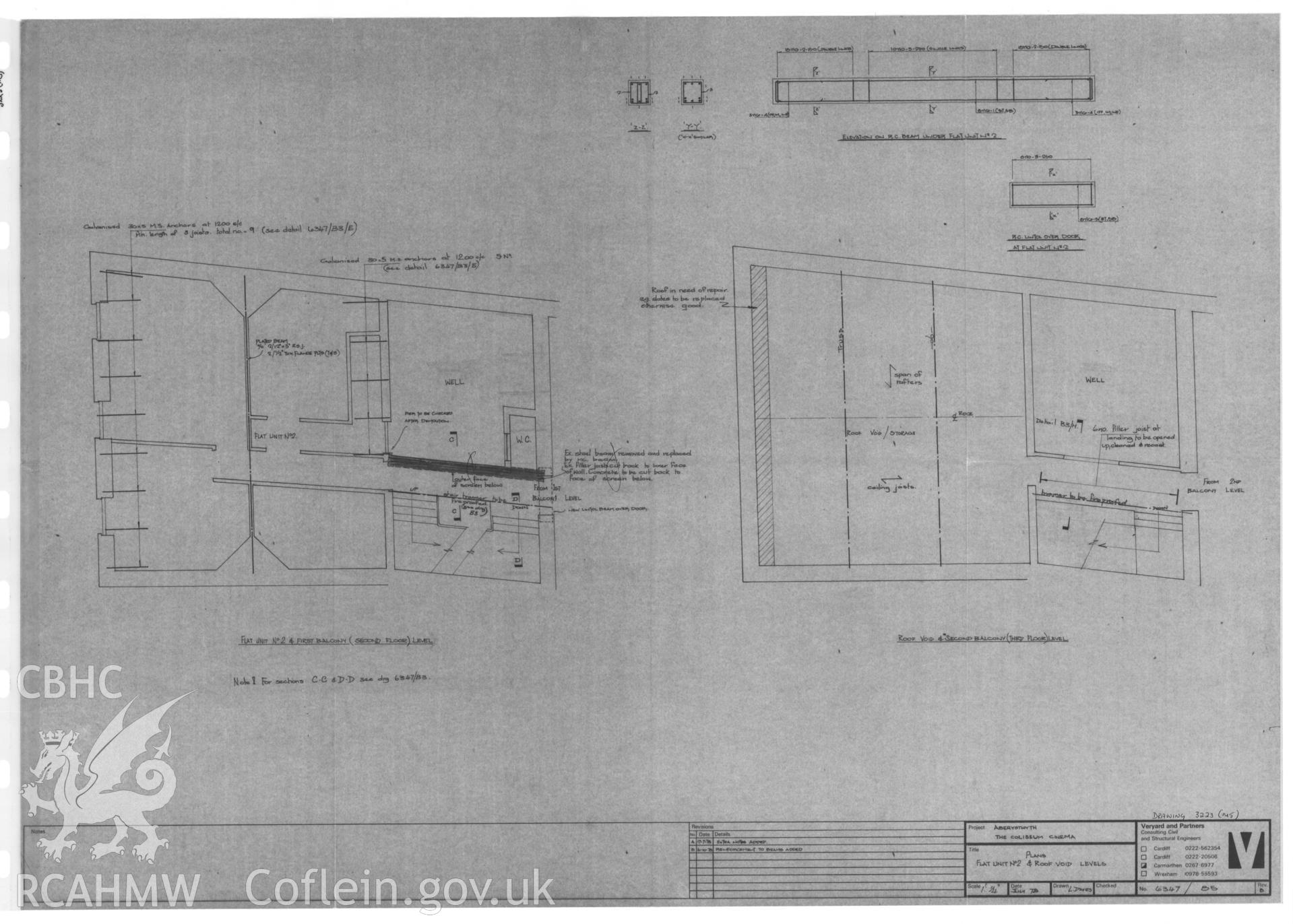 Copy of a non RCAHMW drawing showing second & third floor plan of Coliseum Cinema, Aberystwyth, received in the course of threatened buildings case ref no M/DES/B/CD/79/01