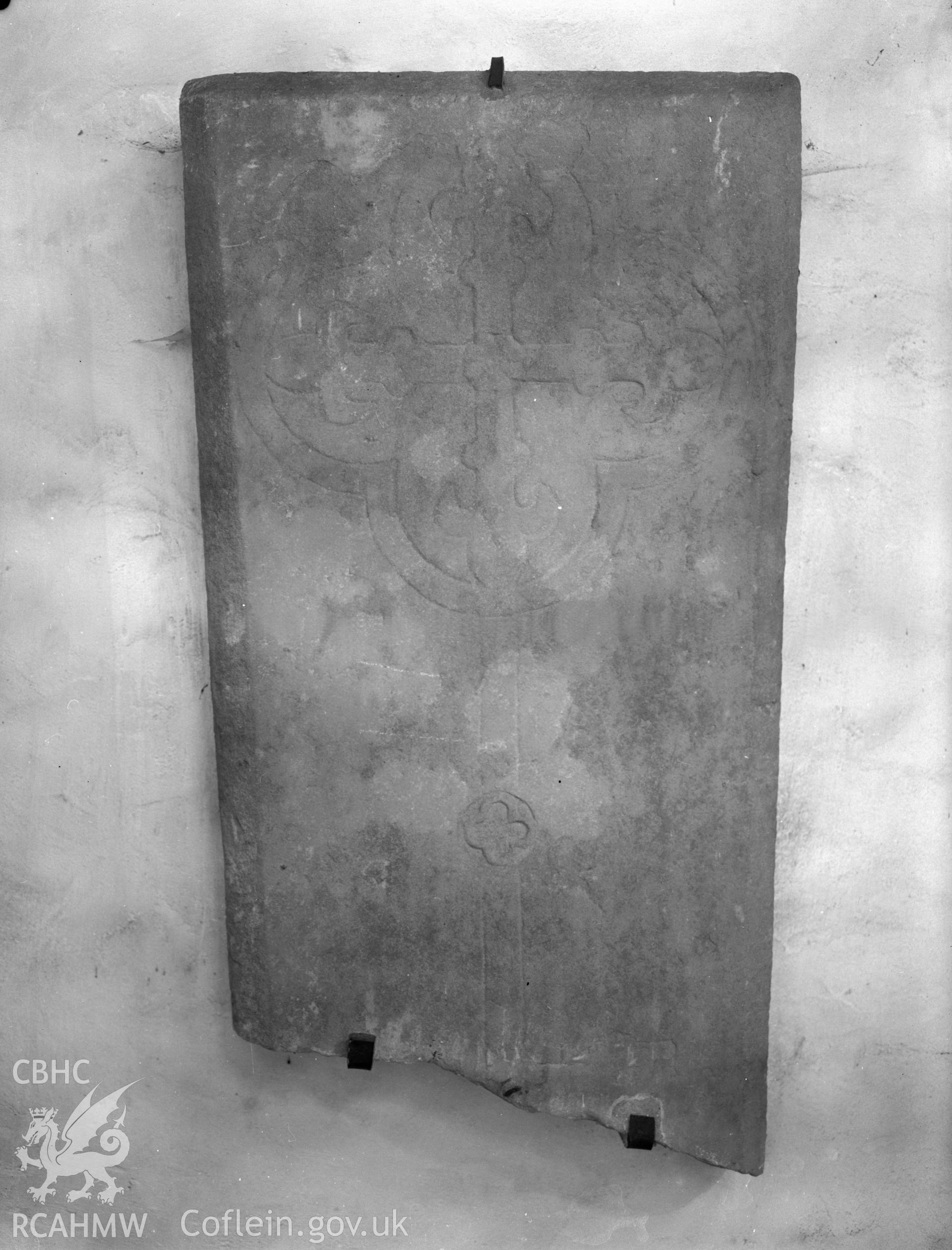 View of inscribed slab at Margam Abbey, Port Talbot, taken 18.11.65 .