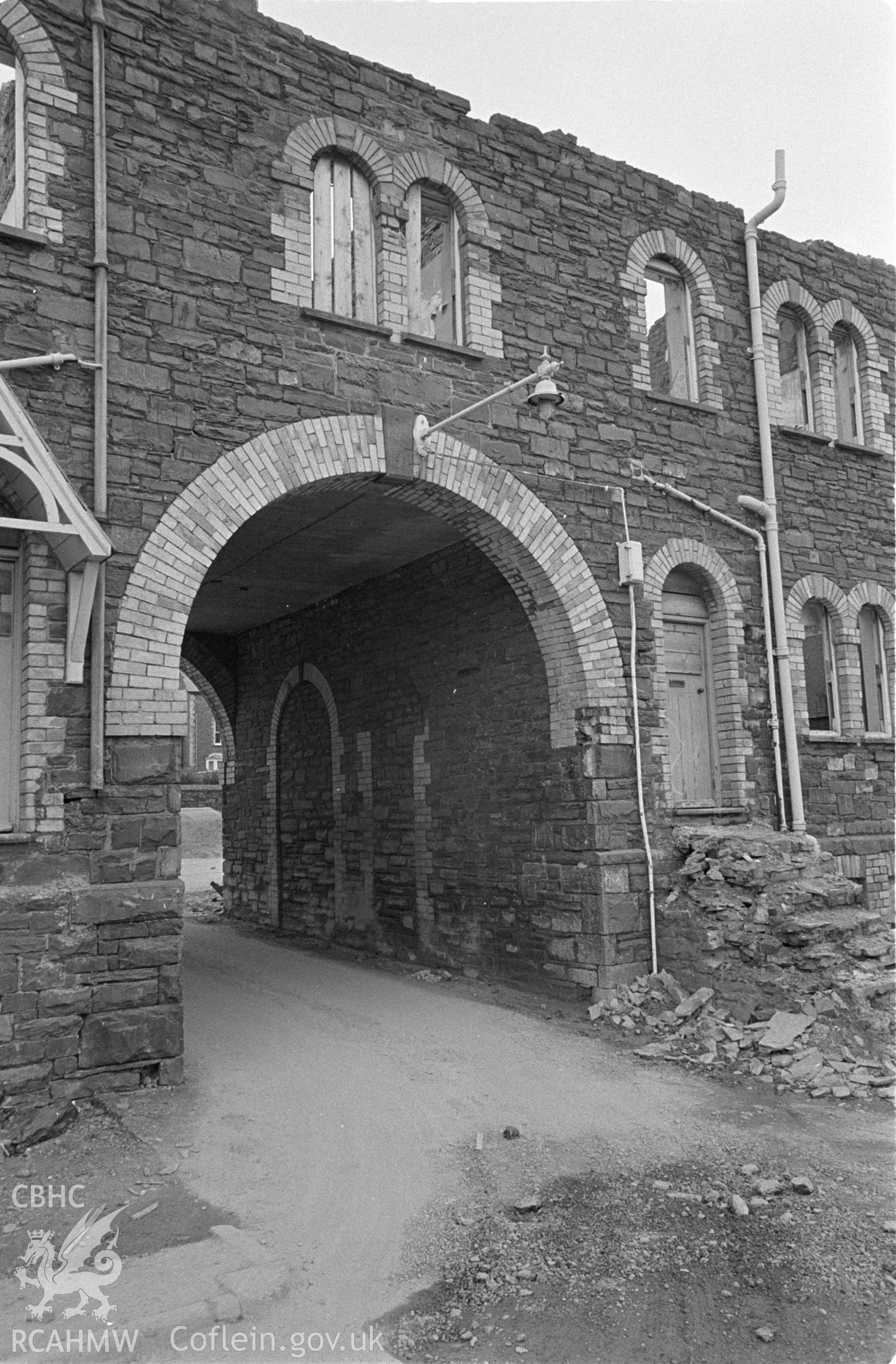 Photo showing Gogerddan Barracks, Aberystwyth, during demolition in 1980.