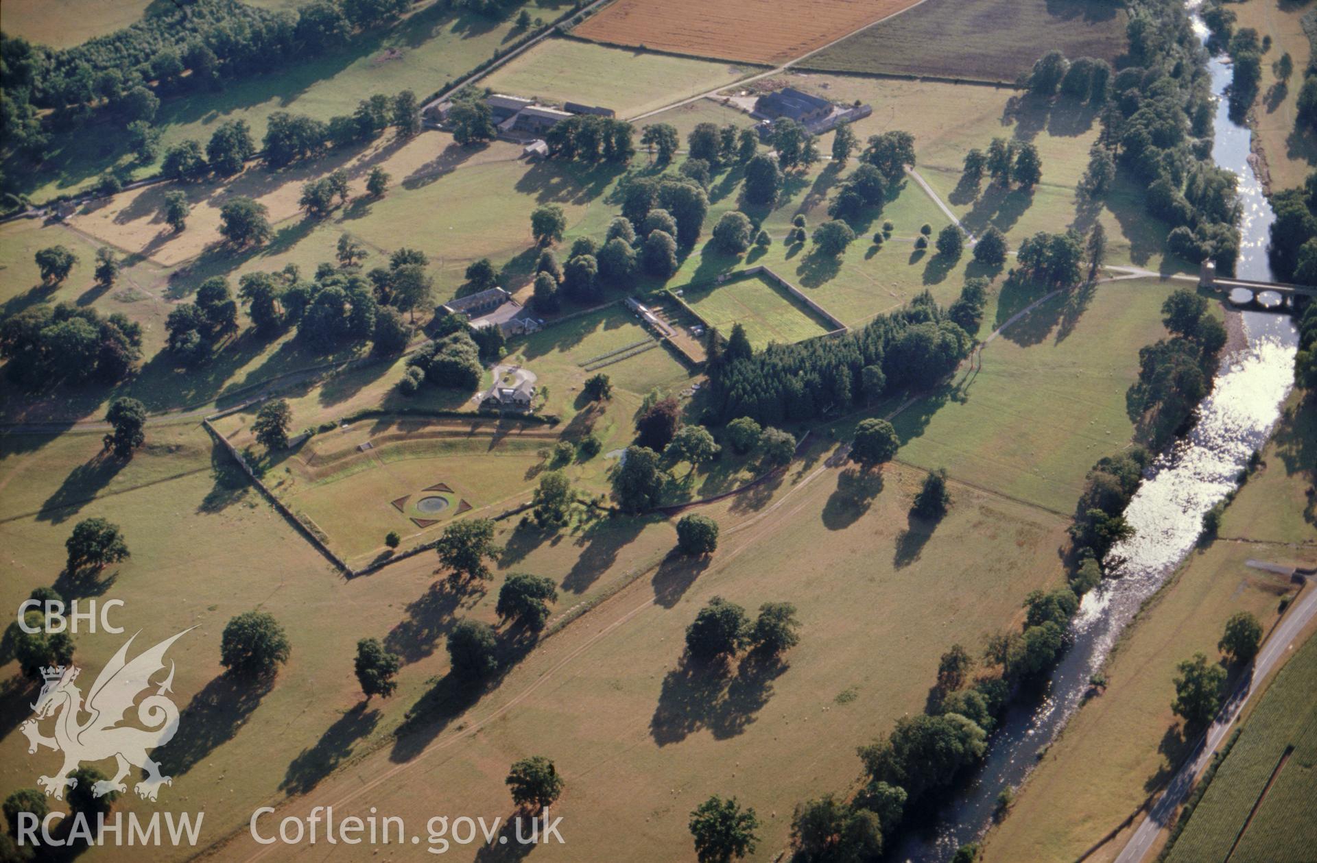 Slide of RCAHMW colour oblique aerial photograph of Glanusk, taken by C.R. Musson, 7/8/1990.