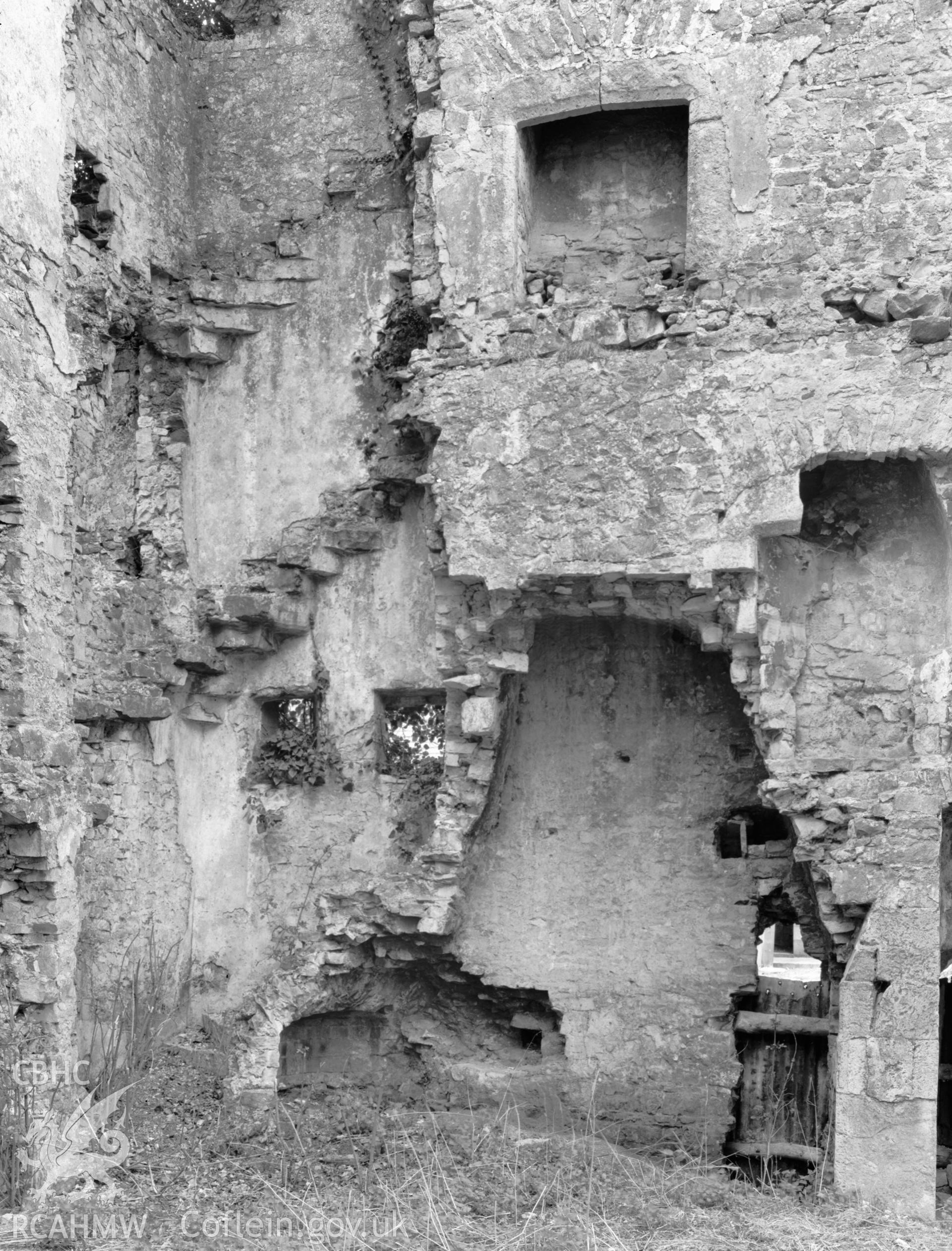 View of the fireplace at Boverton Place Mansion, Llantwit Major, taken 05.04.65.