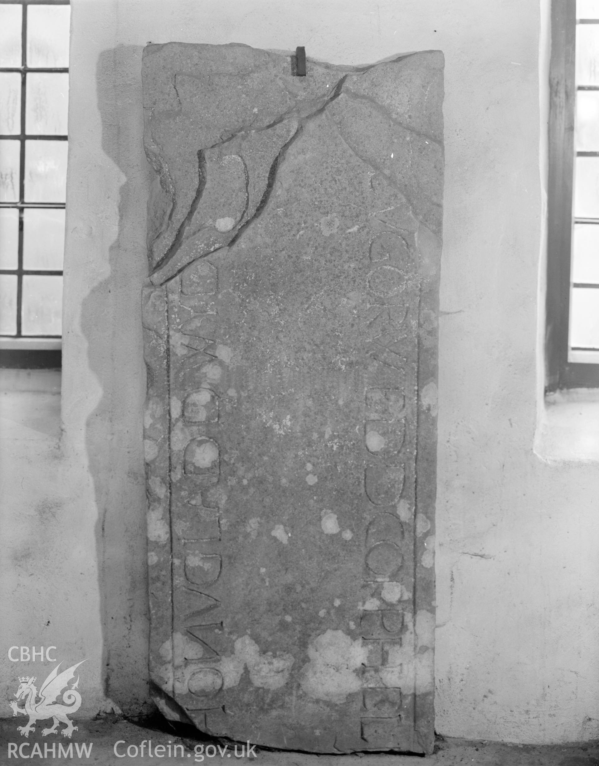 View of inscribed slab at Margam Abbey, Port Talbot, taken 18.11.65 .