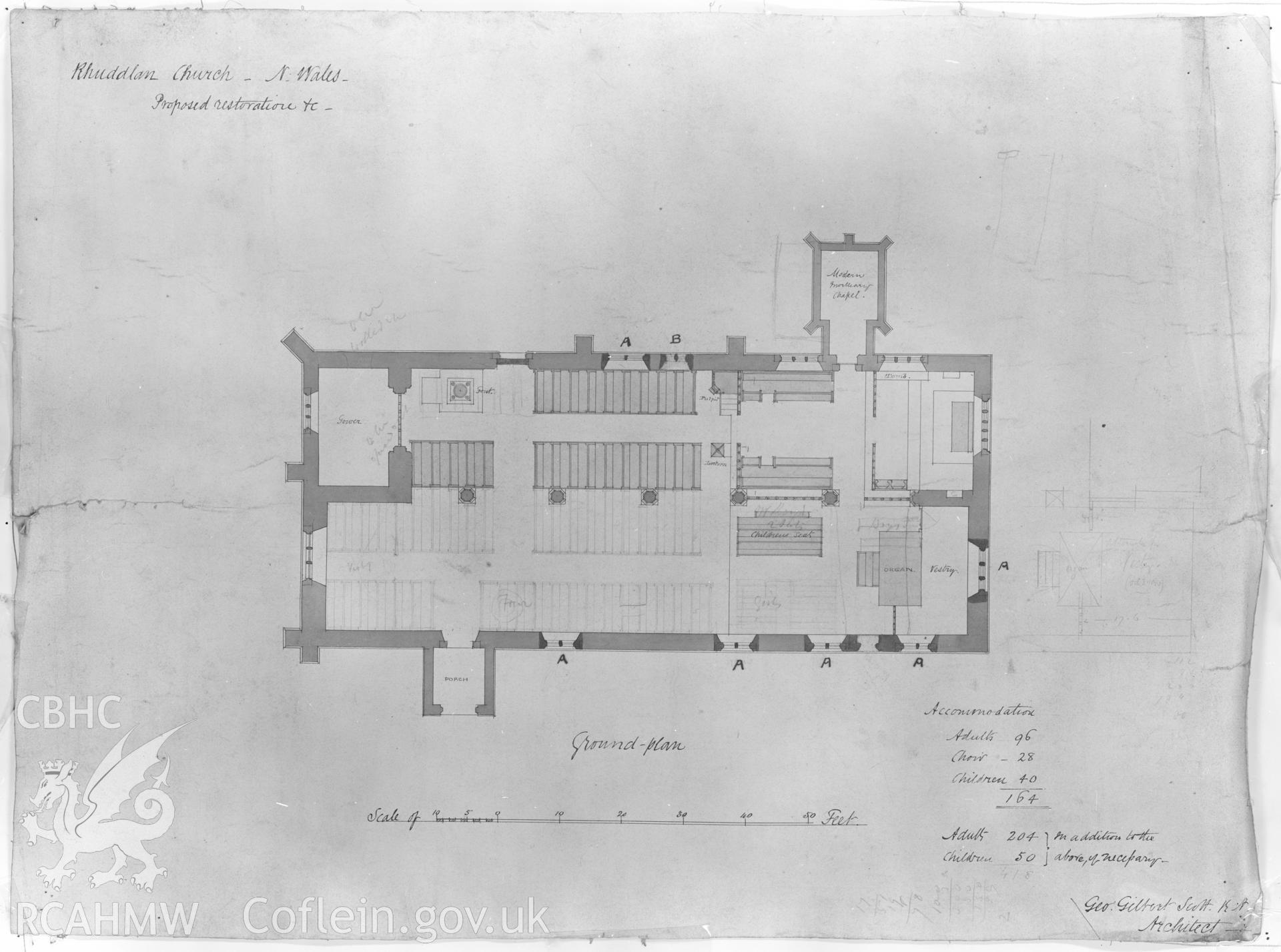 Photographic copy of a measured plan by G.G. Scott