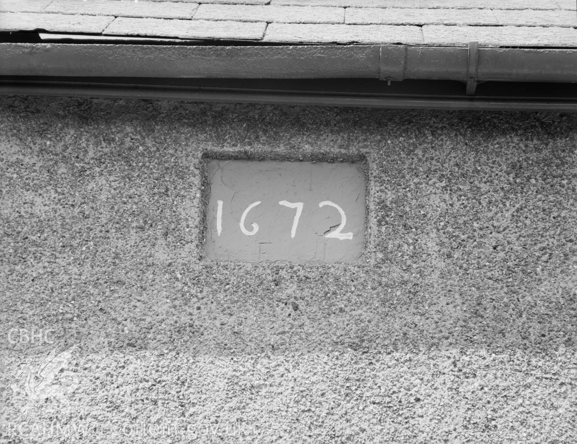 View of datestone 1672 at Cae-yr-arfau, Pentyrch taken 23.06.65.