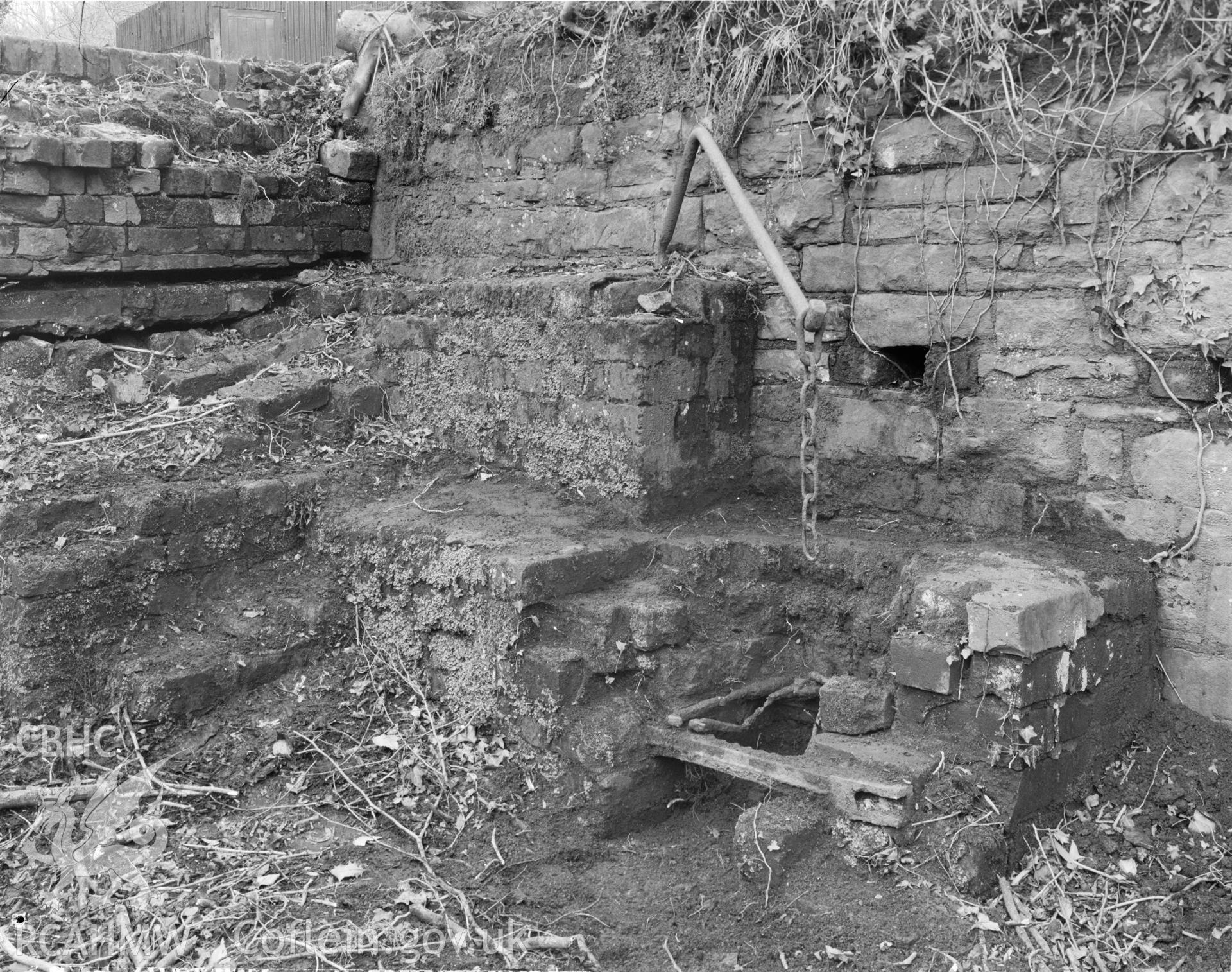 Pitch melting hearth at the south-west corner of Godre'r Graig Dry Dock