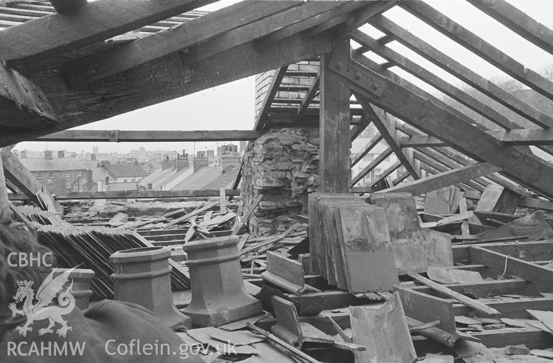 Photo showing Gogerddan Barracks, Aberystwyth, during demolition in 1980.