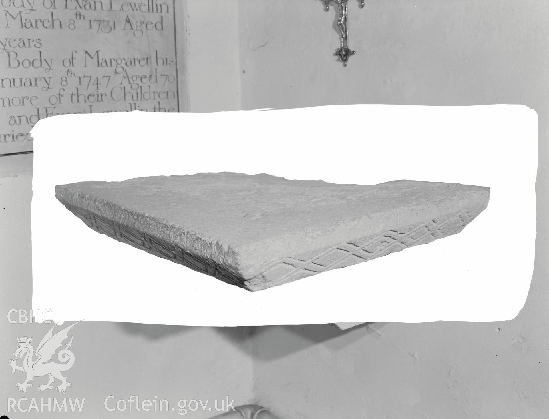 Interior view of St David's Church showing altar stone, Laleston, taken 17.11.65 .