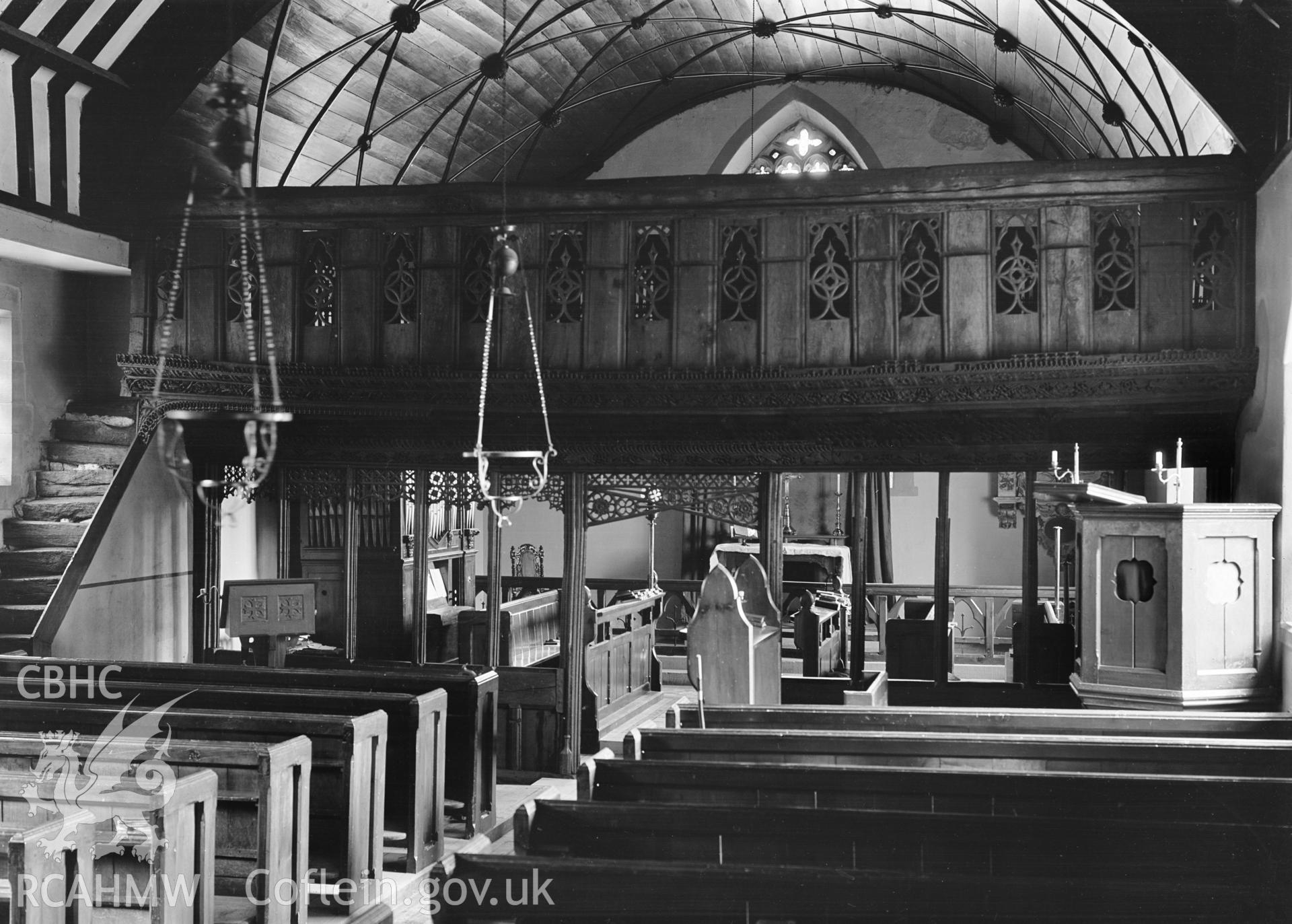 View of the screen on the west side of Llanwnog Church.