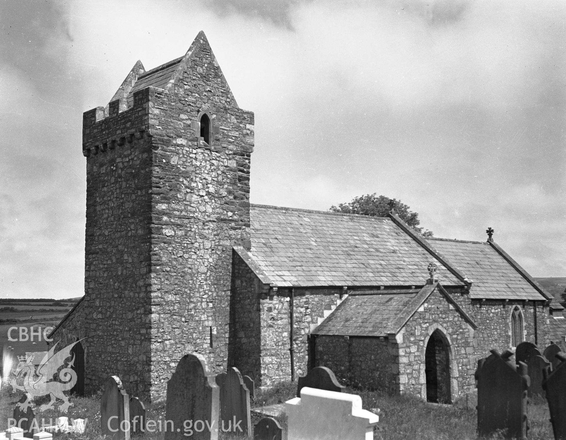 Exterior view of Llanddewi Church, from the southwest, taken 16.06.1941.