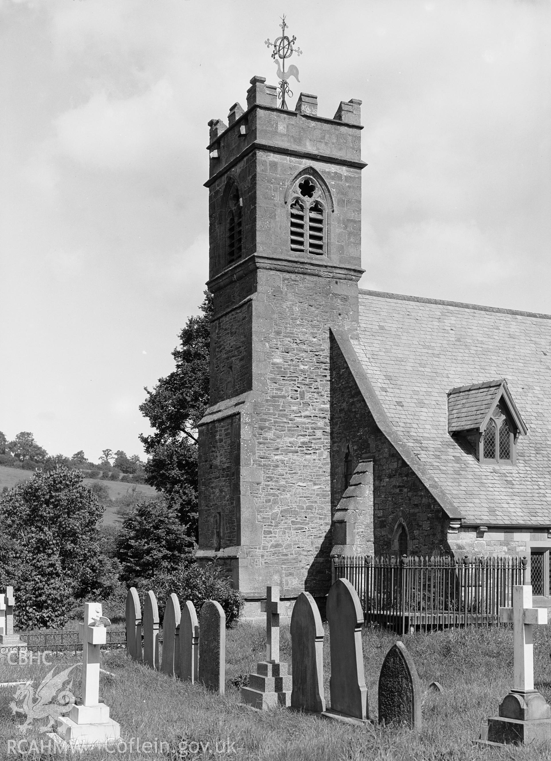 Exterior view of Mitchel Troy Church tower.