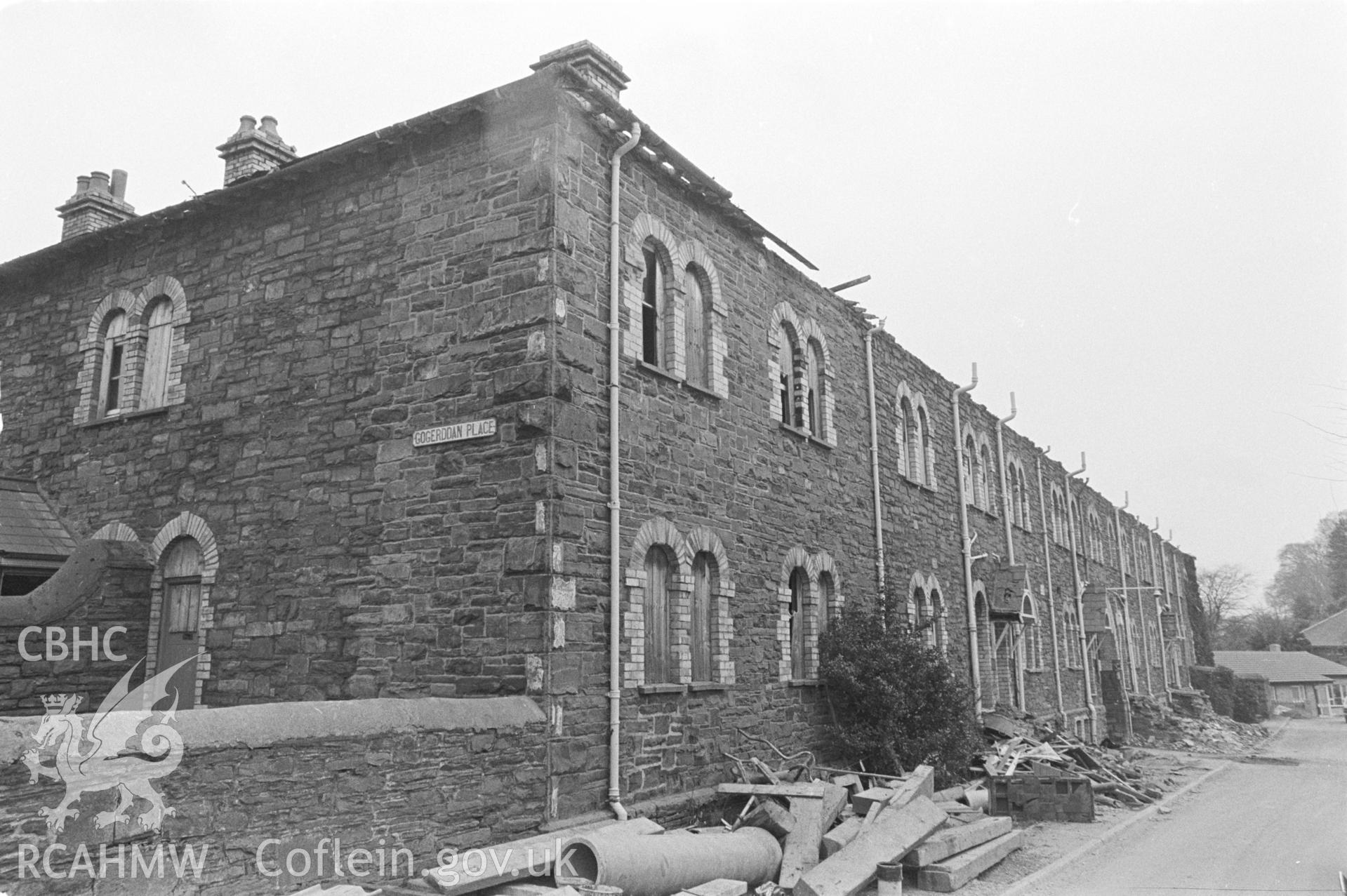 Photo showing Gogerddan Barracks, Aberystwyth, during demolition in 1980.