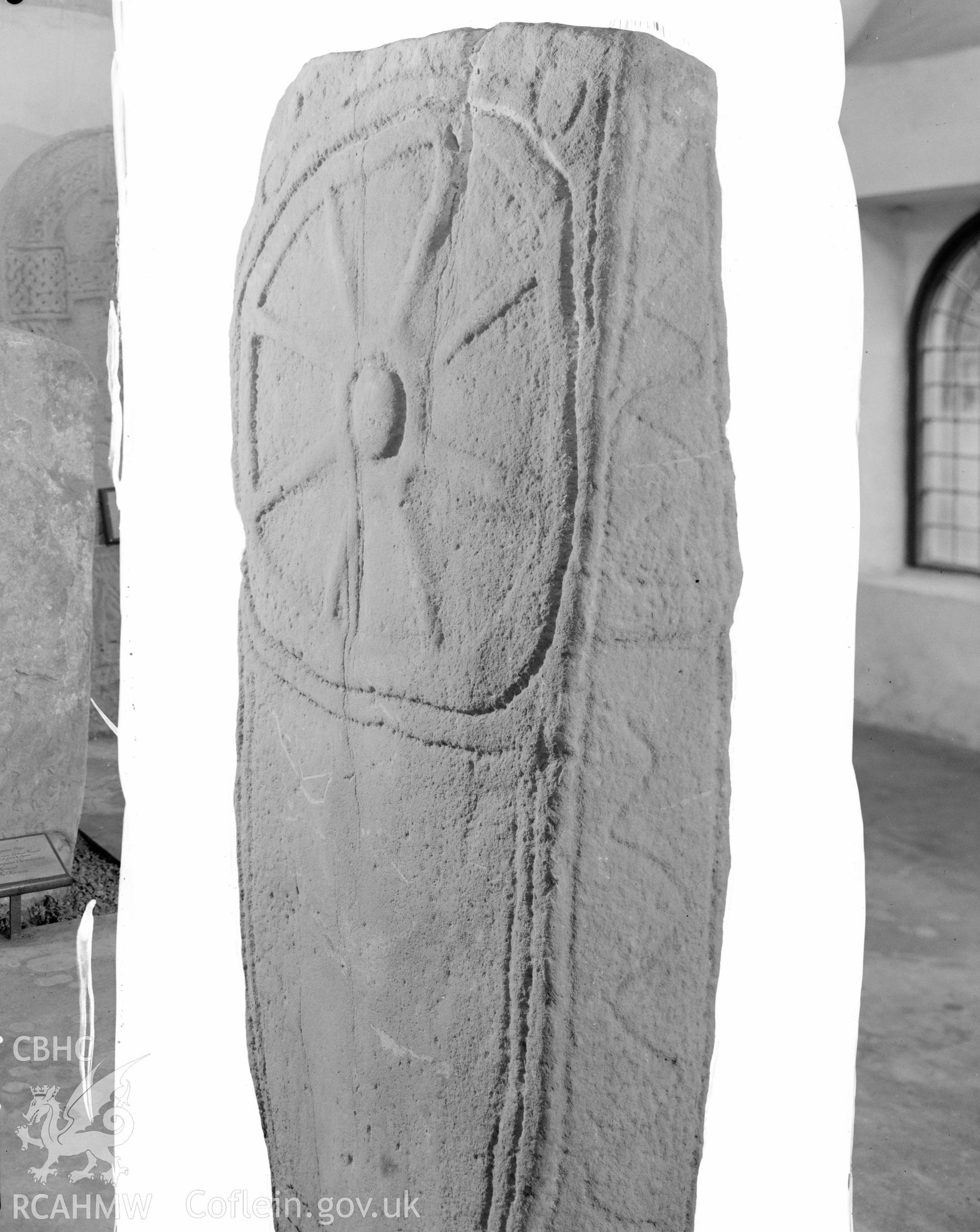 View of inscribed stone cross at Court Dafydd, Port Talbot, taken 18.11.65 .