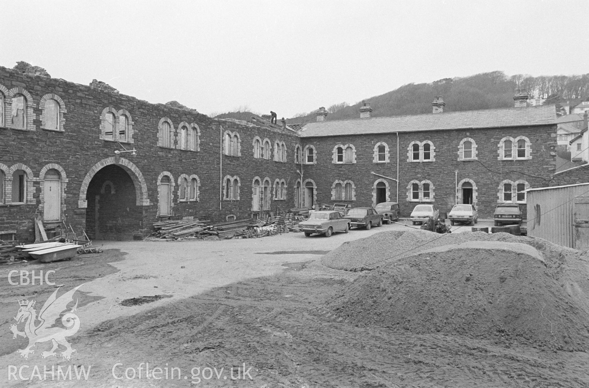 Photo showing Gogerddan Barracks, Aberystwyth, during demolition in 1980.