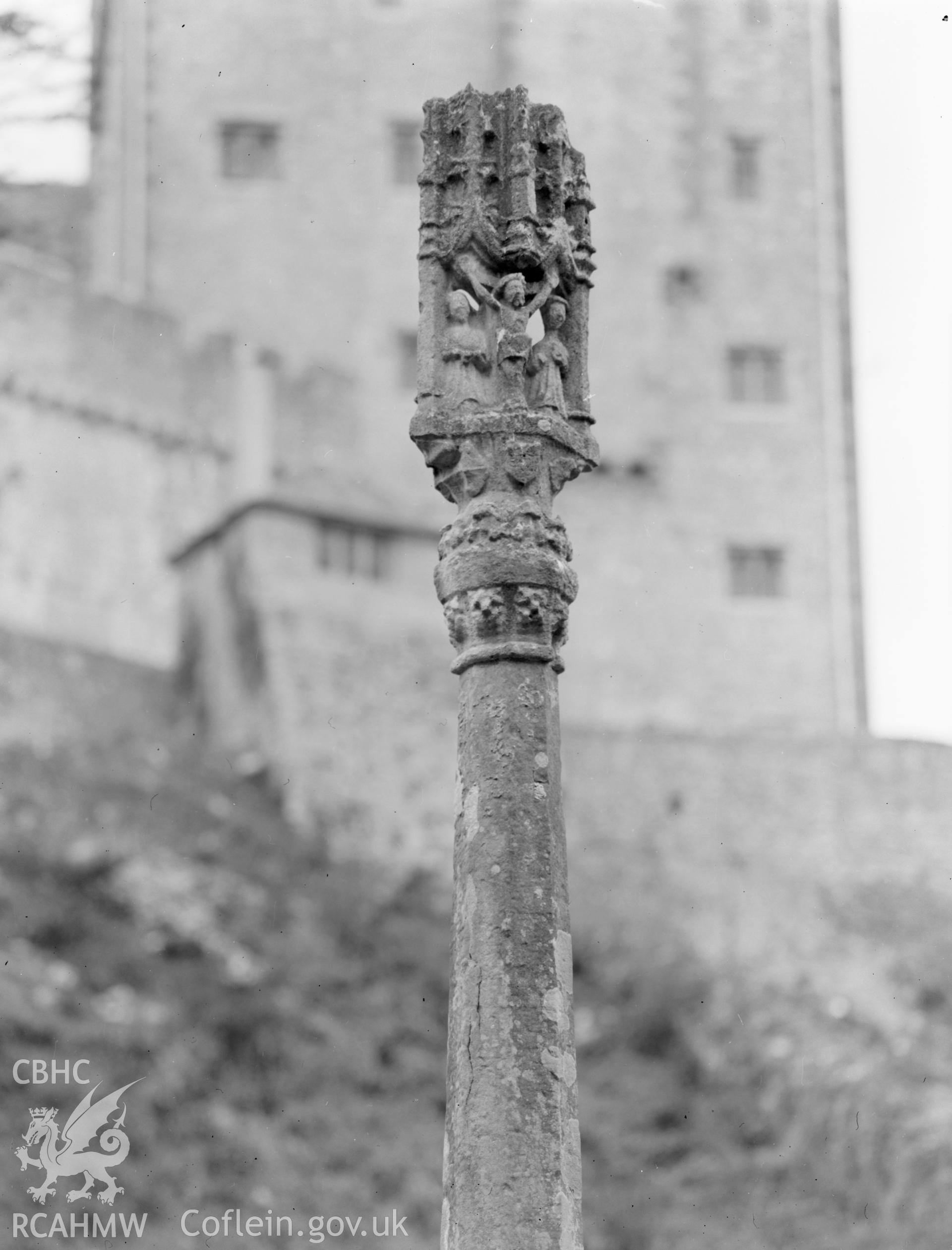 Crucifixion monument in the graveyard at St Donat's Church taken 06.04.65.