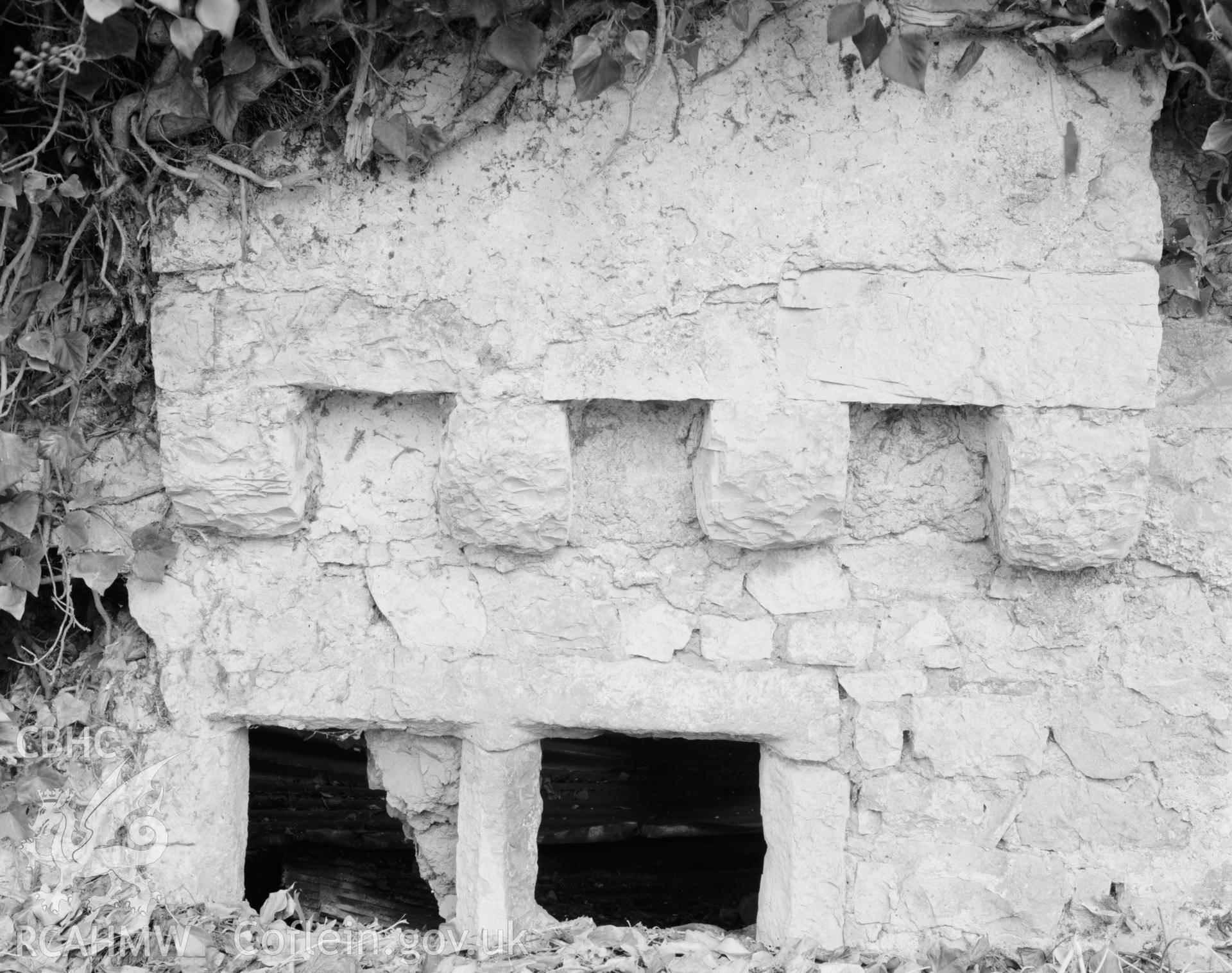 View of wall and chimney at Boverton Place Mansion, Llanwtwit Major, taken 05.04.65.