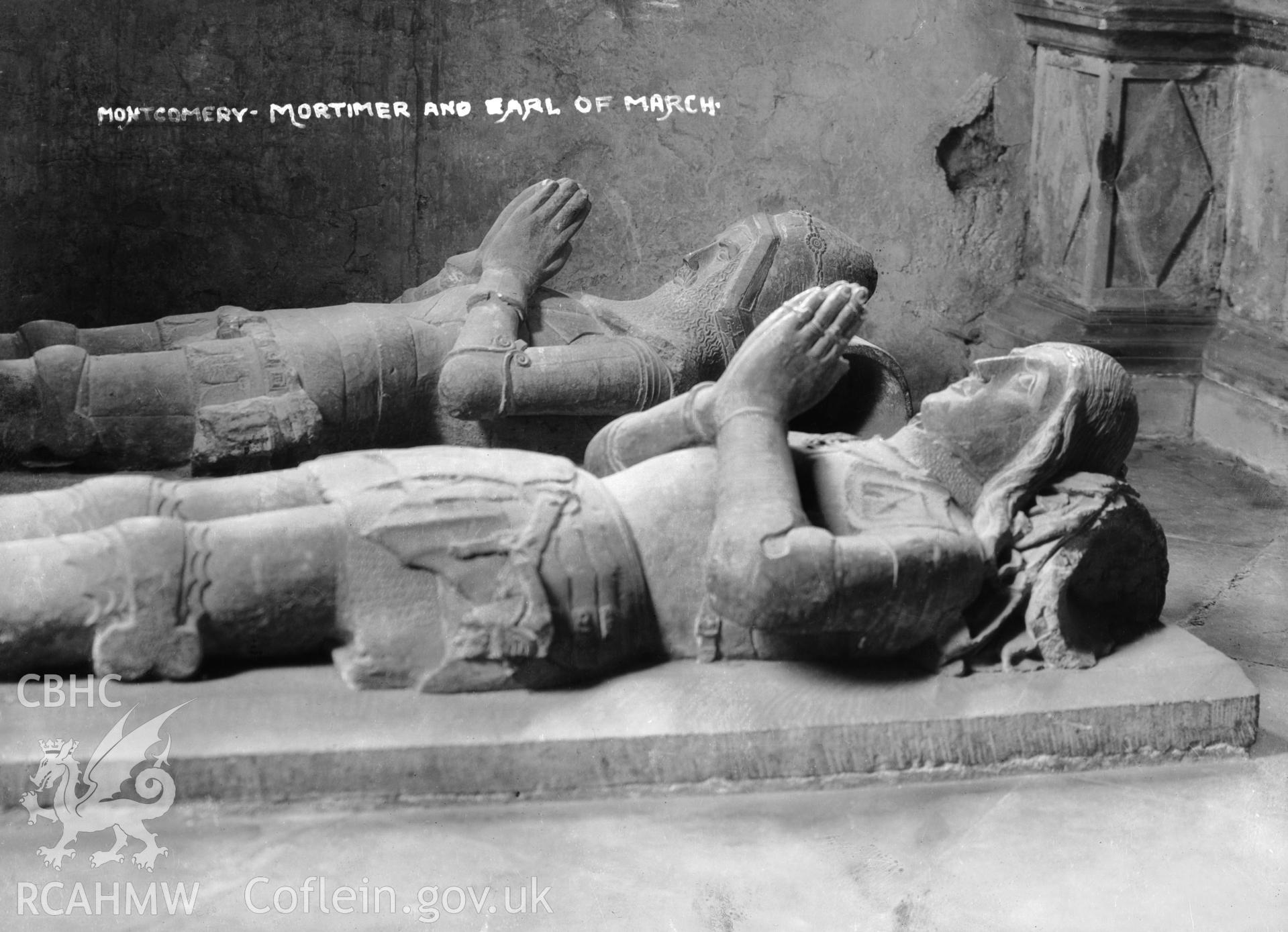 View of the effigies of Mortimer and the Earl of March in Montgomery Church, taken by W A Call.