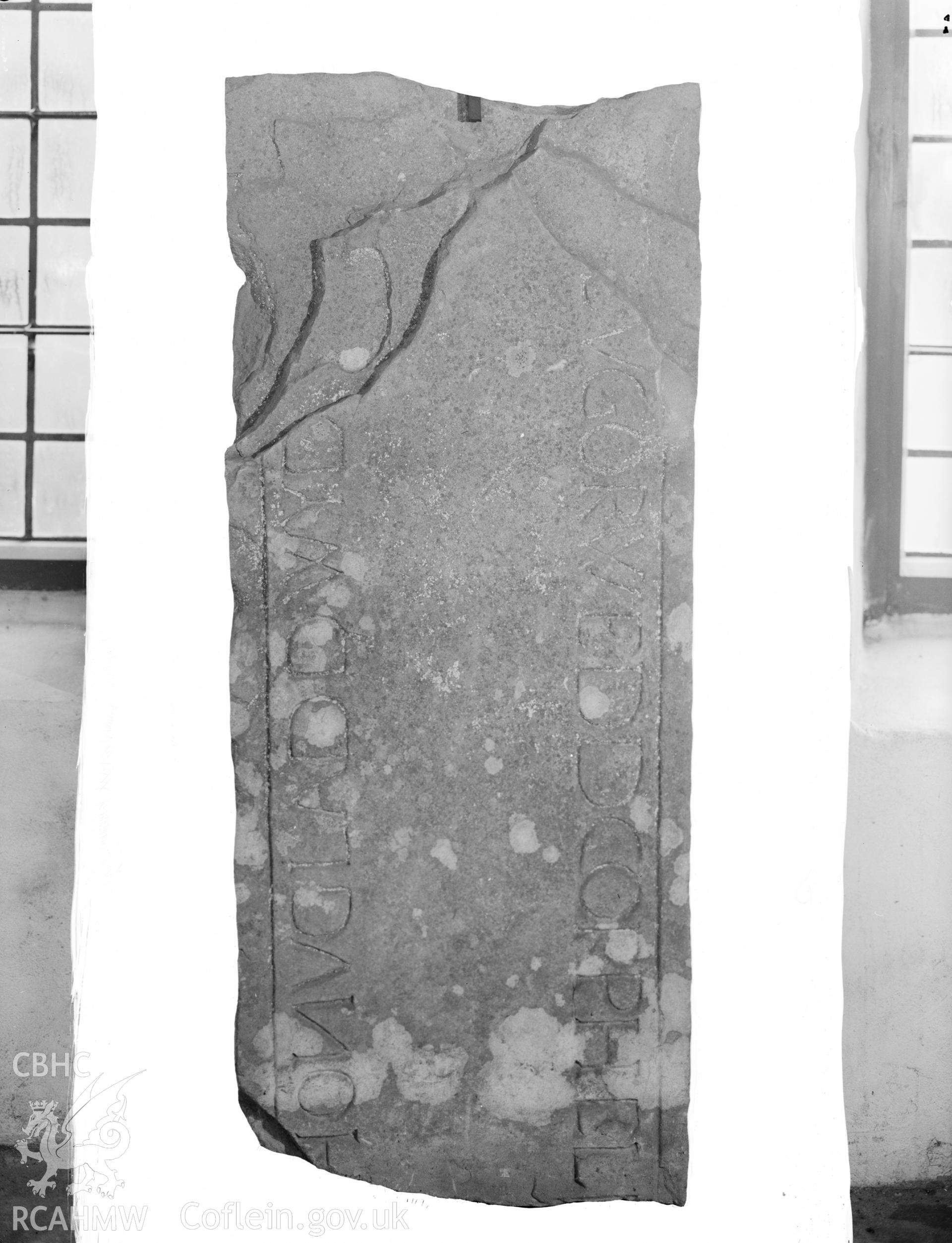 View of inscribed slab at Margam Abbey, Port Talbot, taken 18.11.65 .