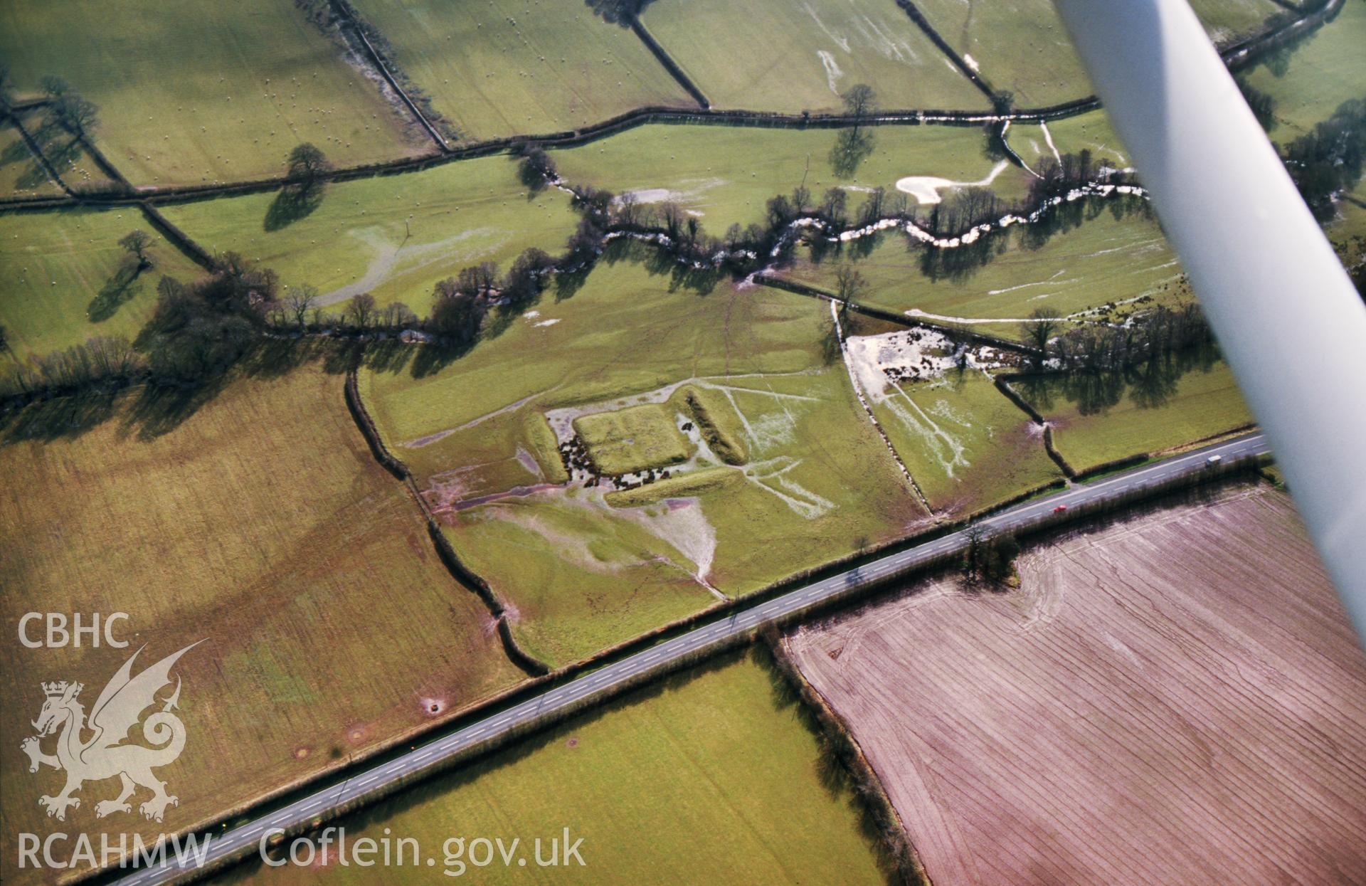 Aerial view of Dulas Moat, Felinfach.