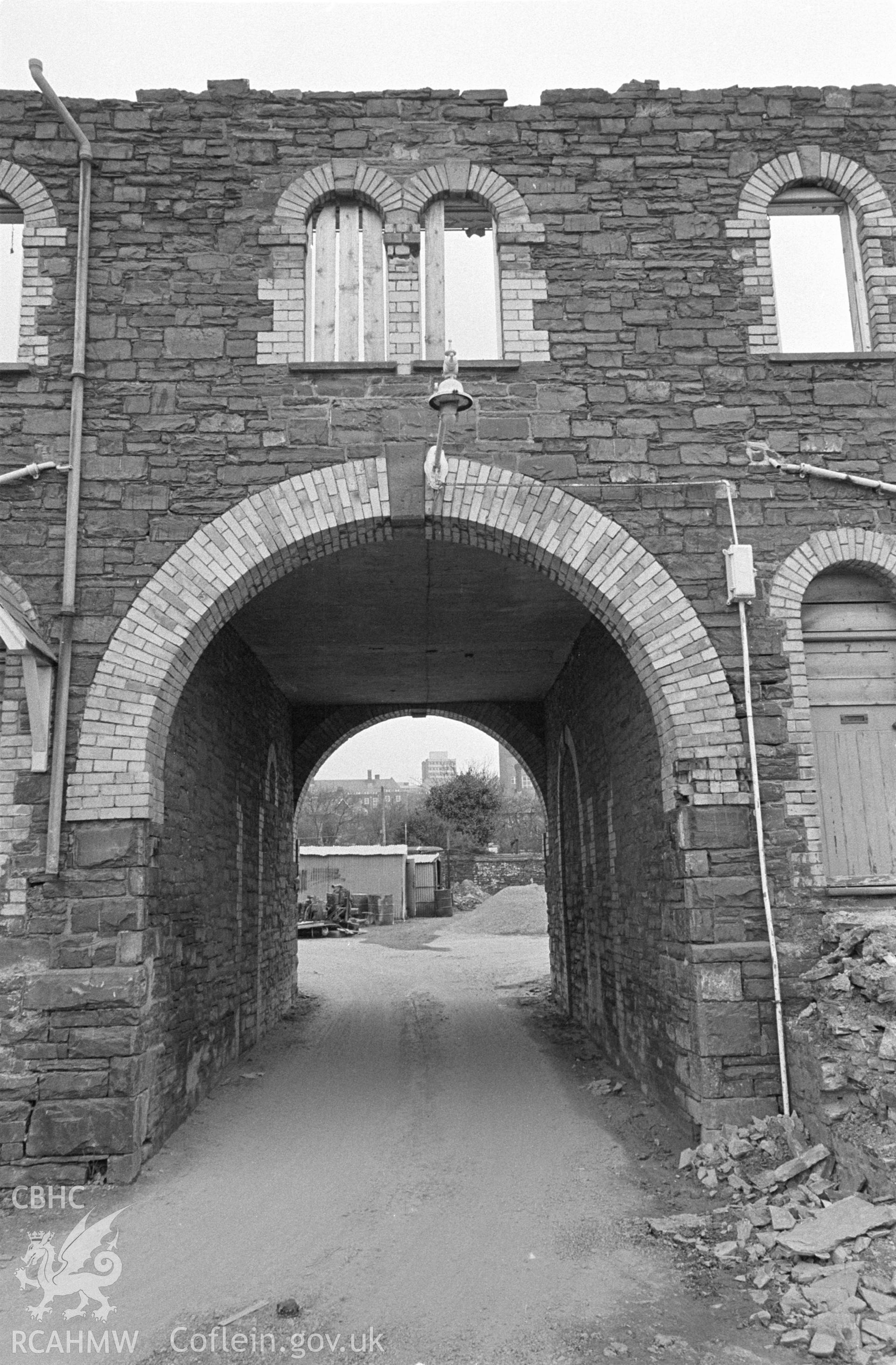 Photo showing Gogerddan Barracks, Aberystwyth, during demolition in 1980.