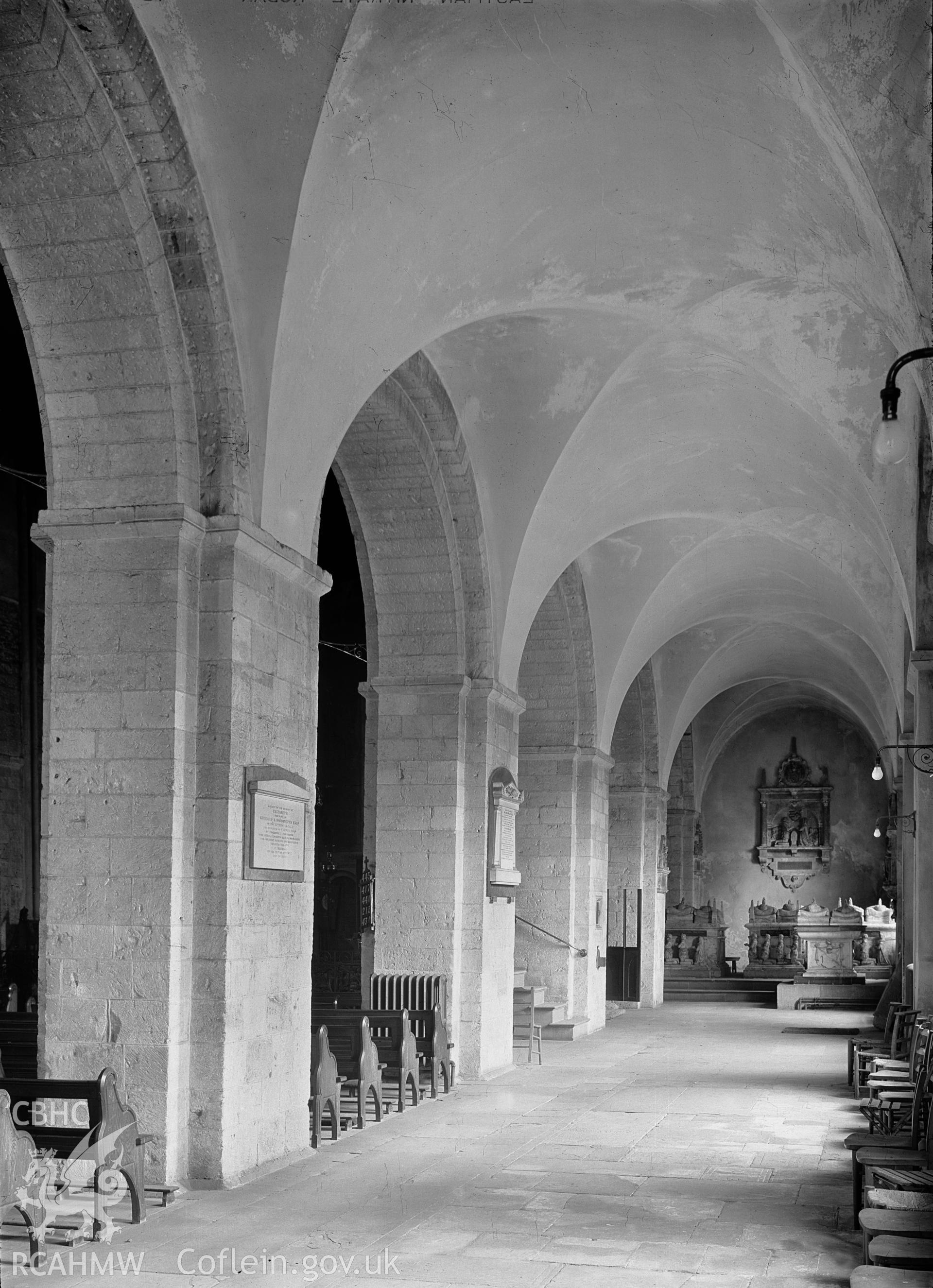 Interior view showing south aisle and nave, taken by Clayton.