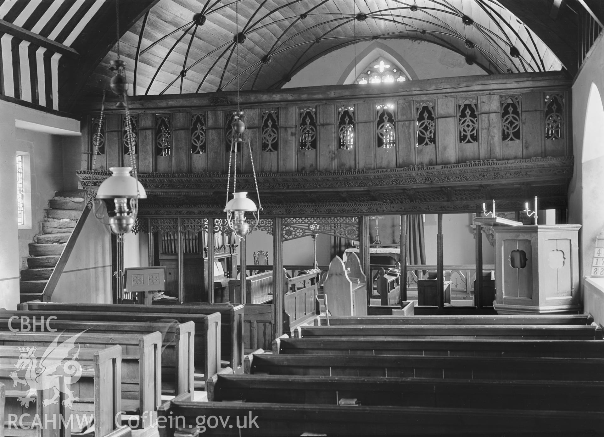 View of the screen on the west side of Llanwnog Church.