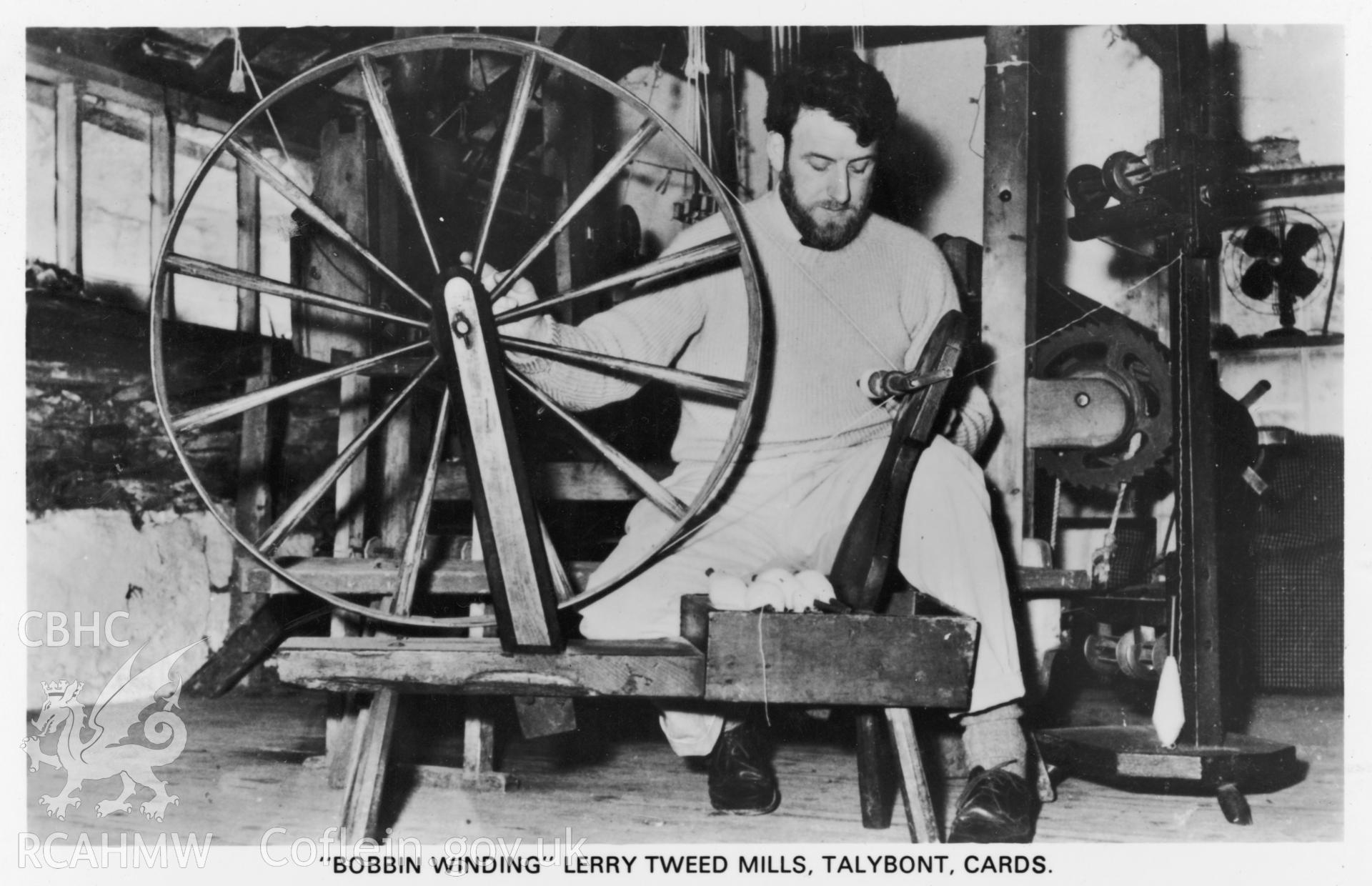 Interior view showing bobbin winding at Lerry Mills, Taybont.