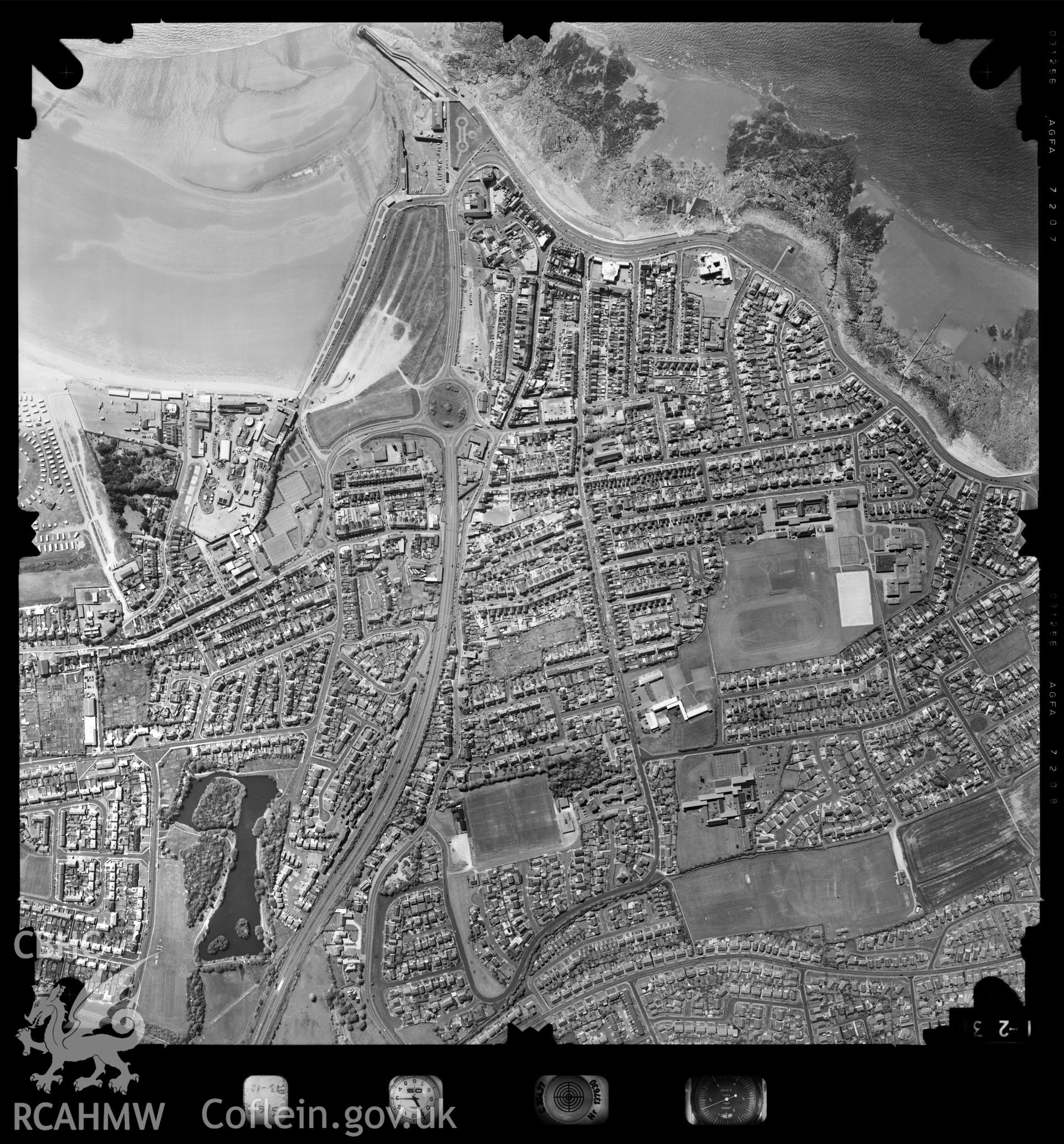 Digitized copy of an aerial photograph showing the Porthcawl area, taken by Ordnance Survey, 1993.