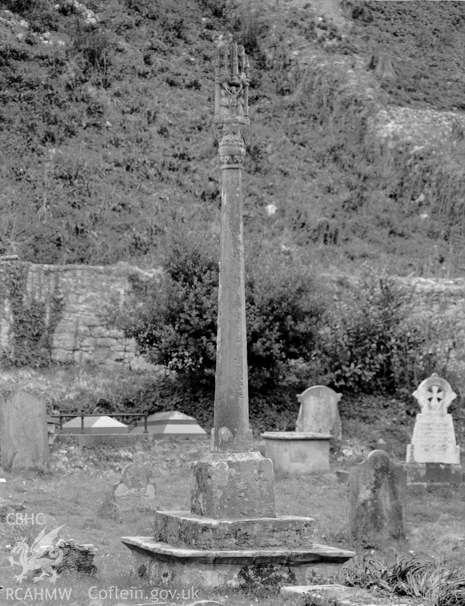 View of cross in the graveyard of St Donats Church, St Donats, taken 14.05.64.