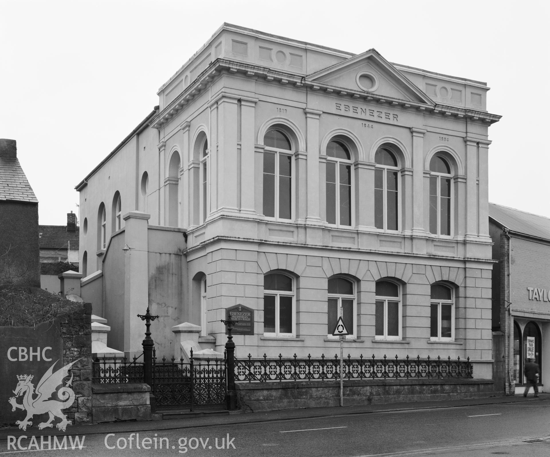 Black and white photo showing exterior view of Ebenezer Chapel, Haverfordwest.