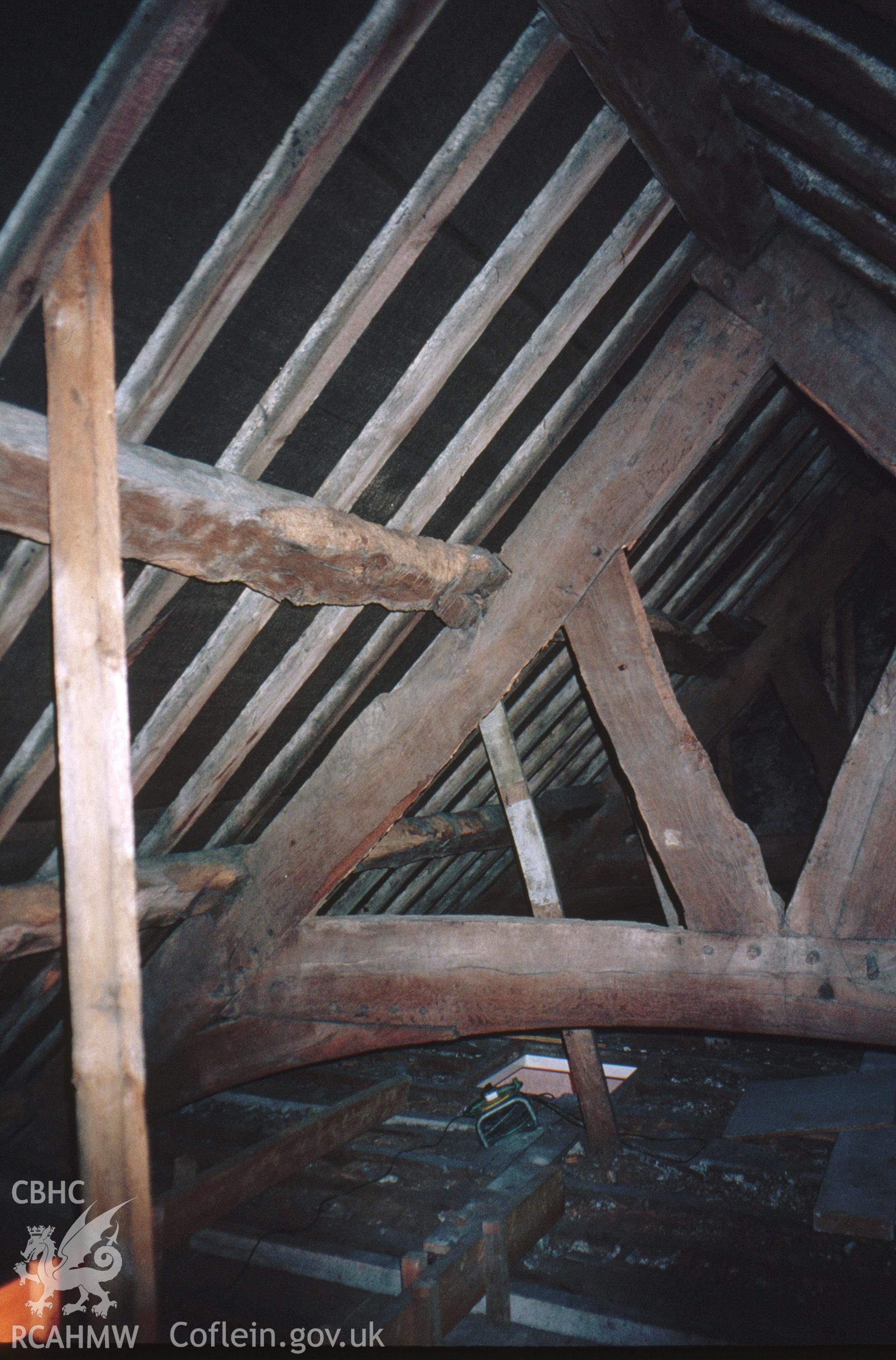 Interior view, showing arch-braced roof truss.