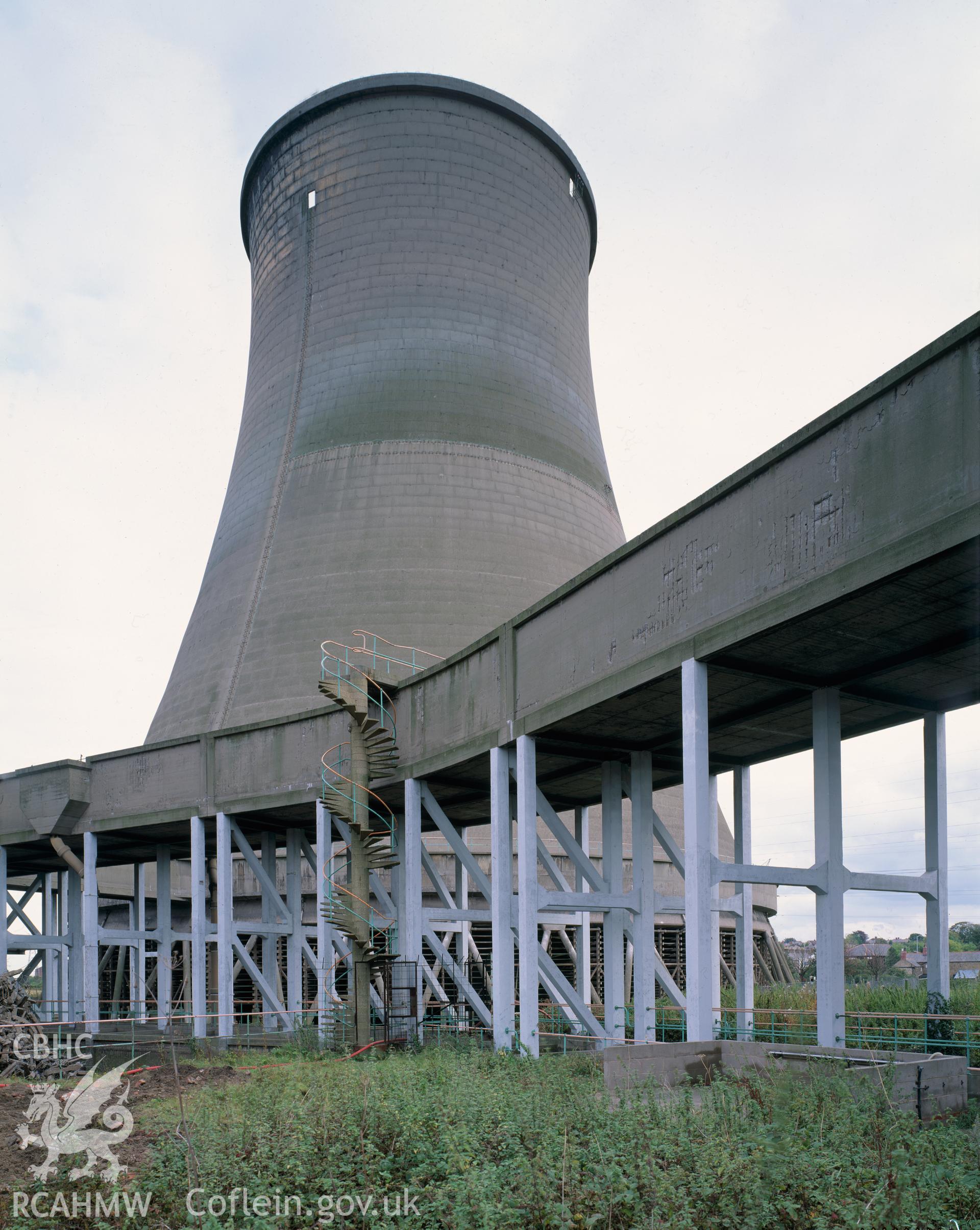 RCAHMW colour transparency of an exterior view of the cooling tower, Deeside Power Station.