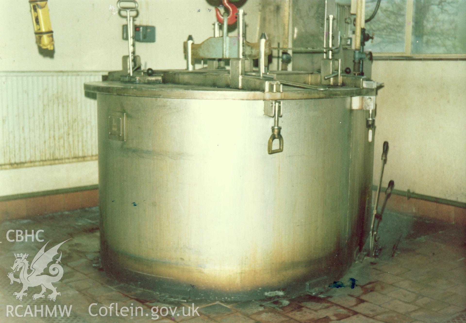 Interior view showing dye vat during drying at Cambrian Wool Factory.