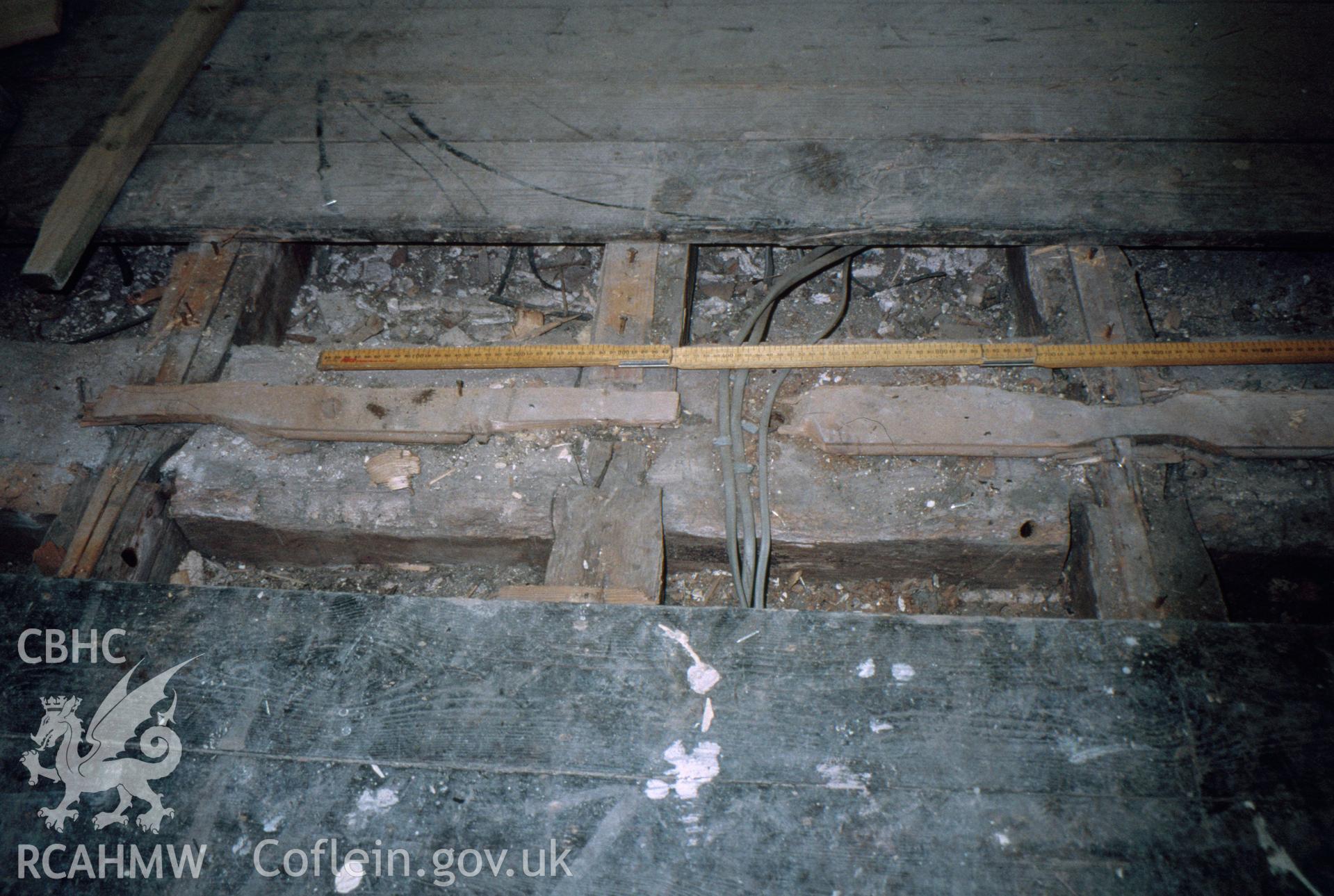 Interior view, showing joists with carpenter's marks (ground floor).