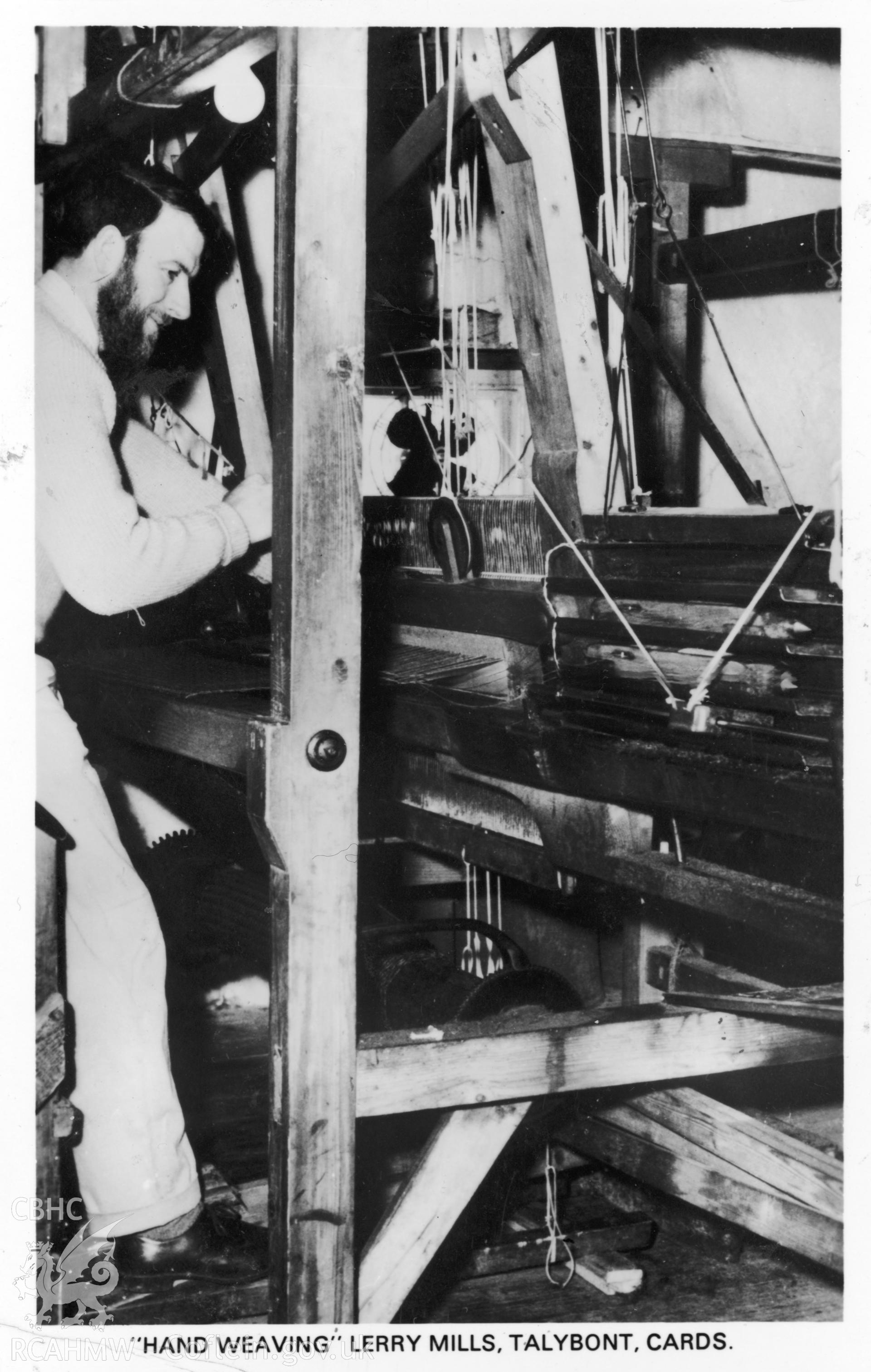 Interior view showing hand weaving at Lerry Mills, Taybont.