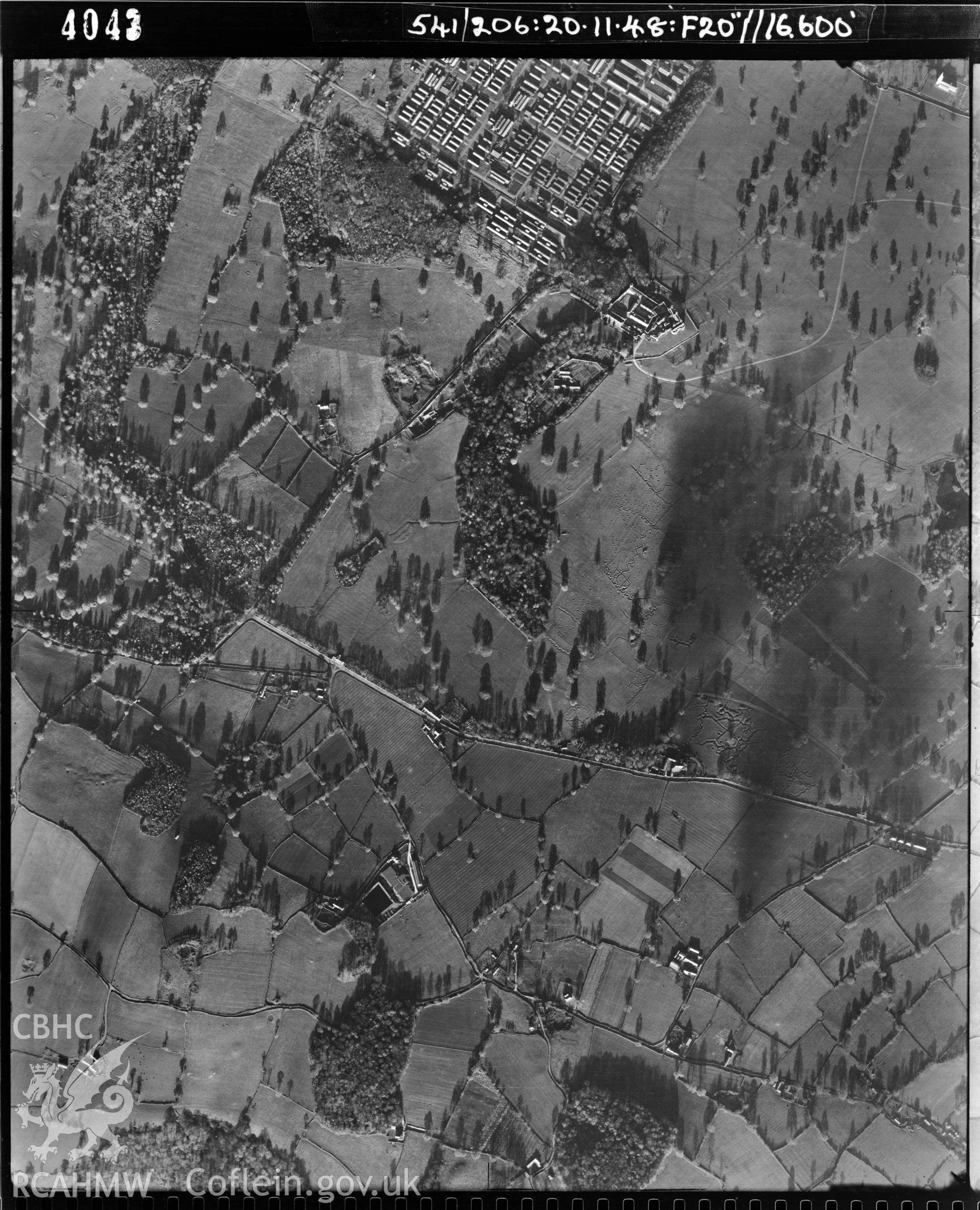 Black and white vertical aerial photograph taken by the RAF on 20/11/1948 centred on SH99657411 at a scale of 1:10000. The photograph includes part of Bodelwyddan community in Denbighshire.