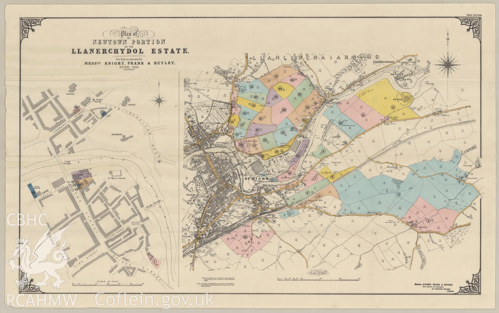 Coloured map showing the Llanerchydol Estate.