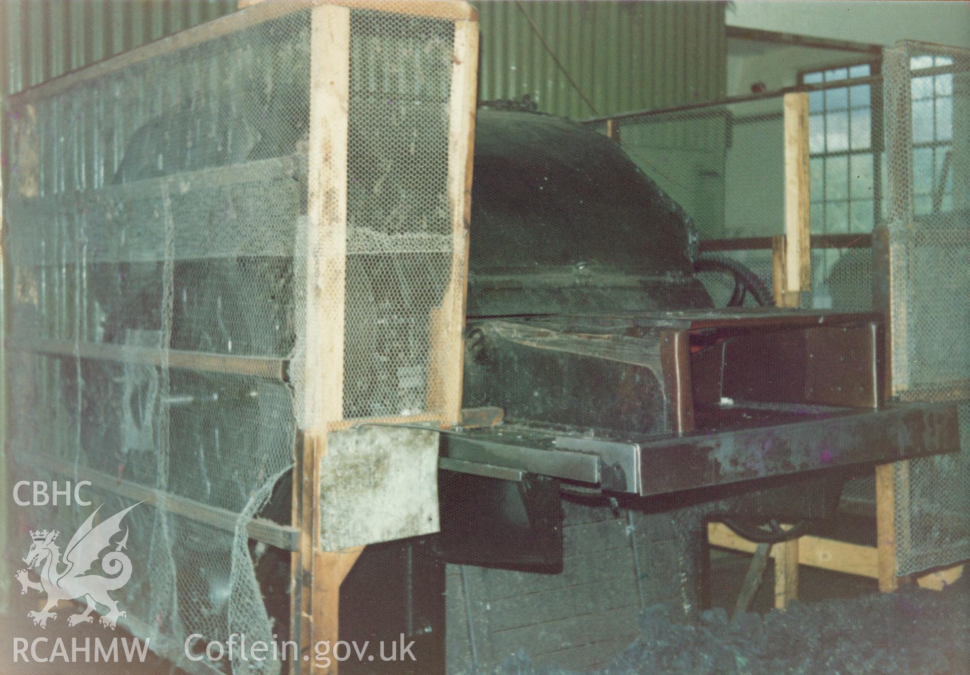 Interior view showing the blending and willowing machine at Cambrian Wool Factory.