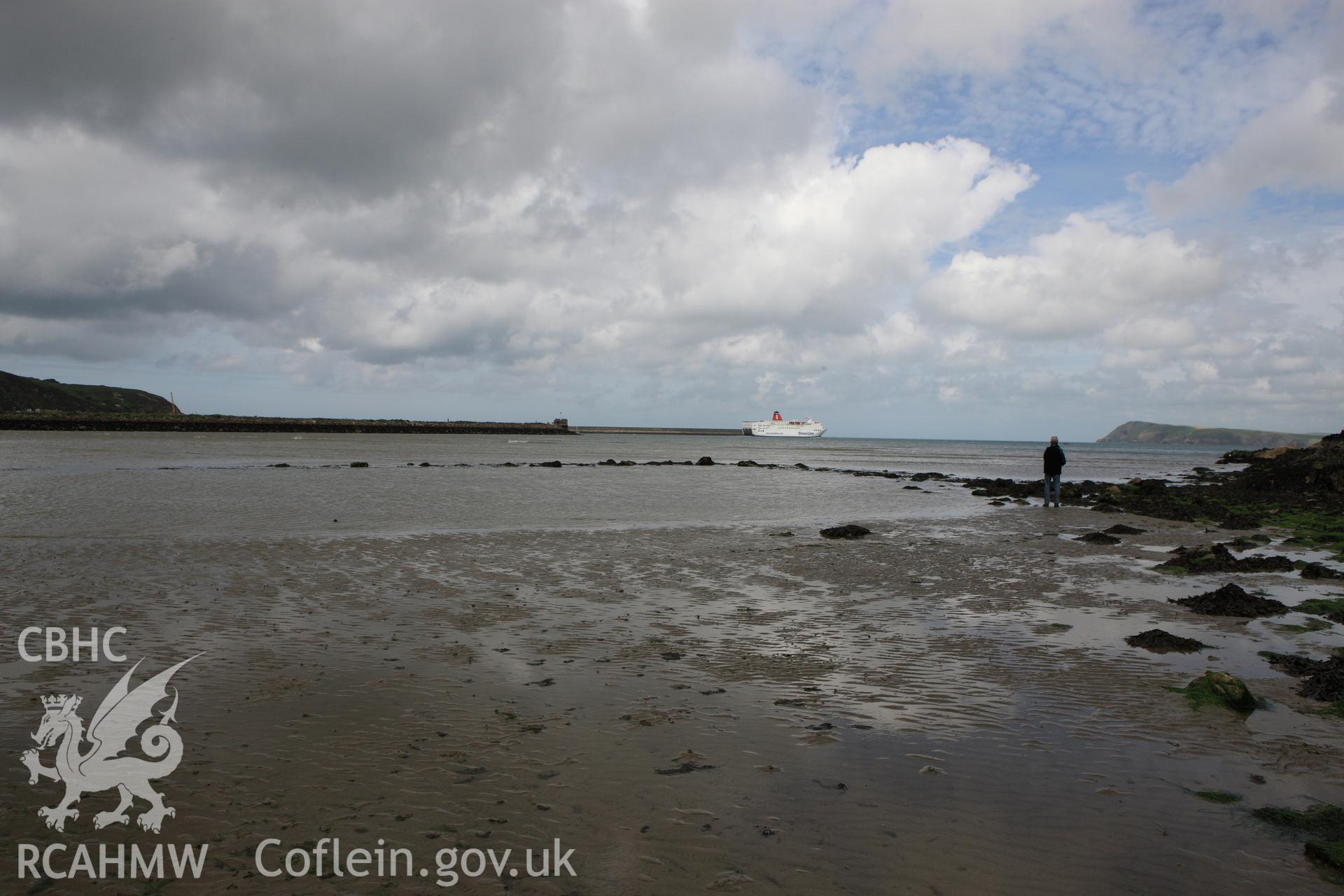 Fishguard harbour south-east fish trap at low tide.