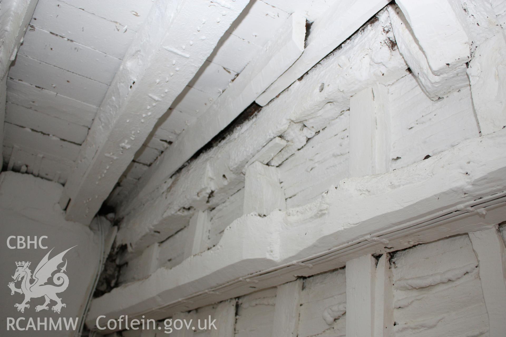 51, Clwyd Street, interior, rear of hall  with origial mid rail at ceiling.