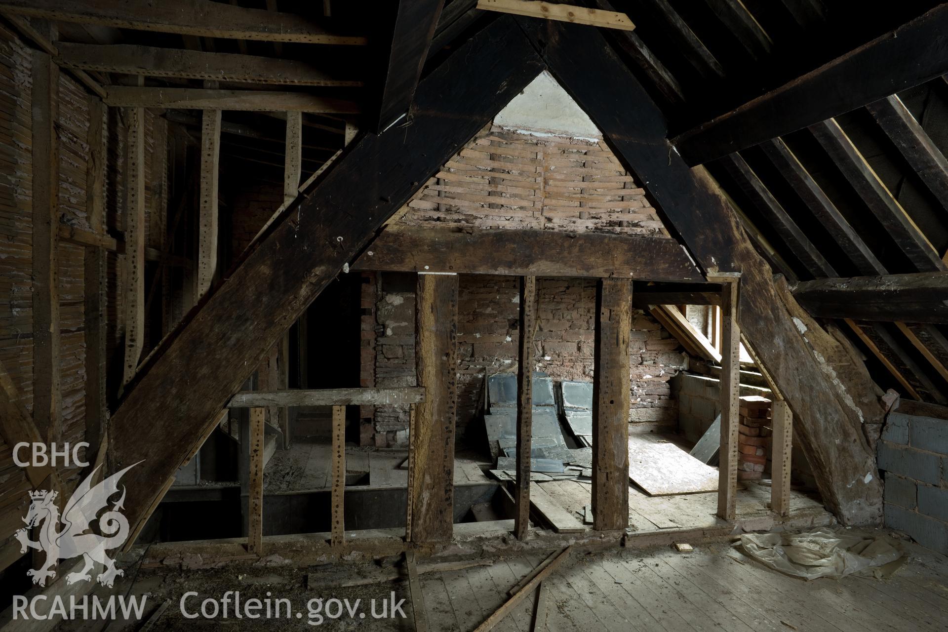 Second floor, first bay (west), roof truss.