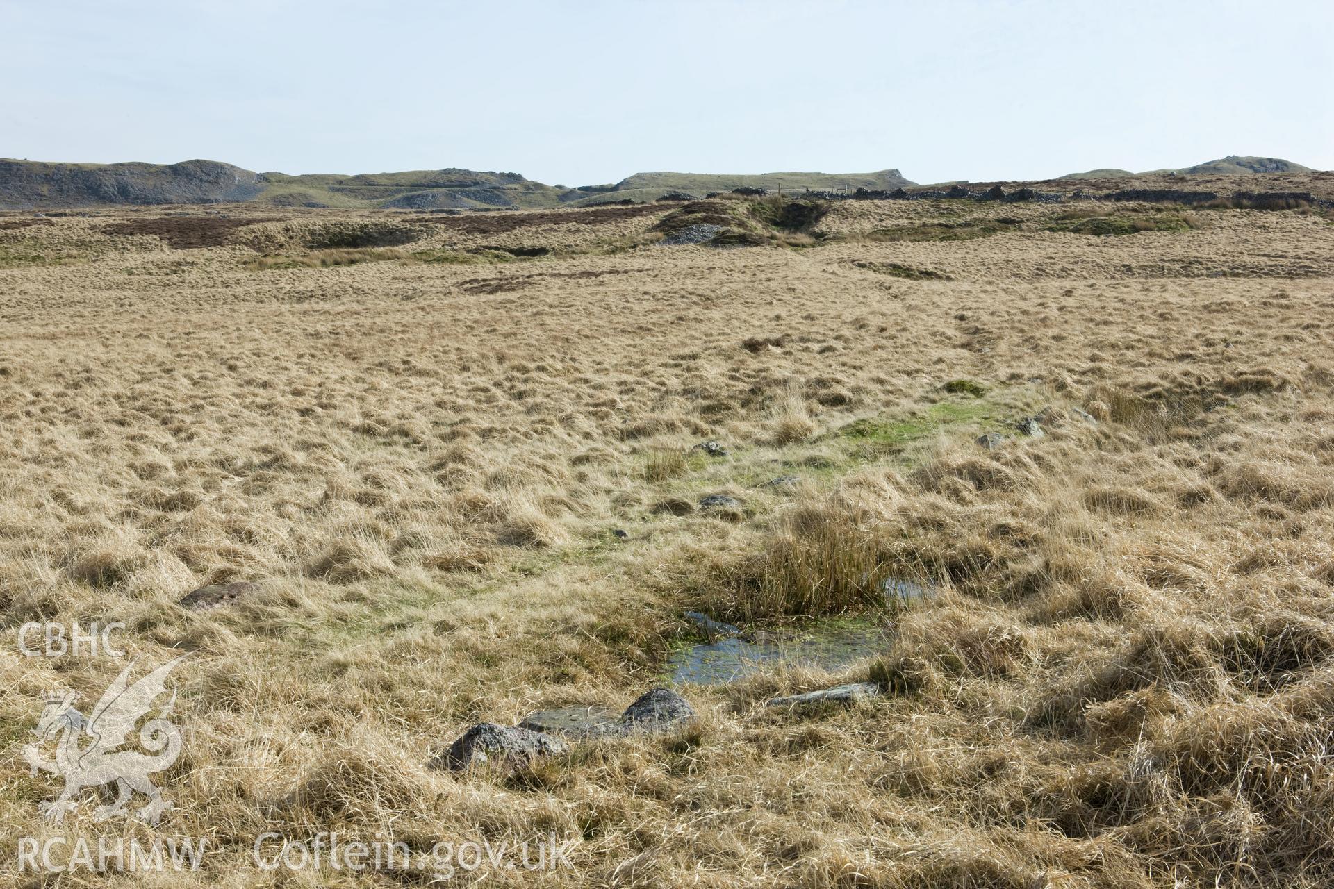 View from the north towards cutting, drilled tramway blocks in foreground.