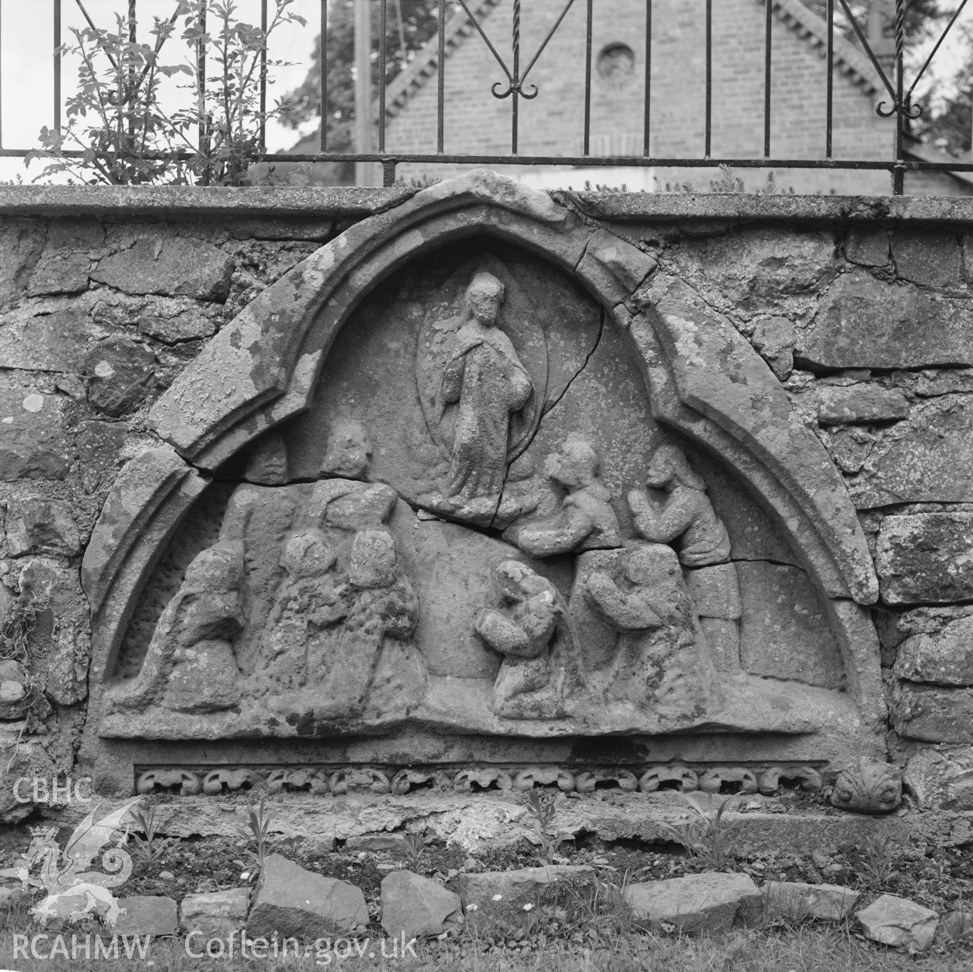 Sculpture in wall taken from Abbey ruins. NA/RA/90/013