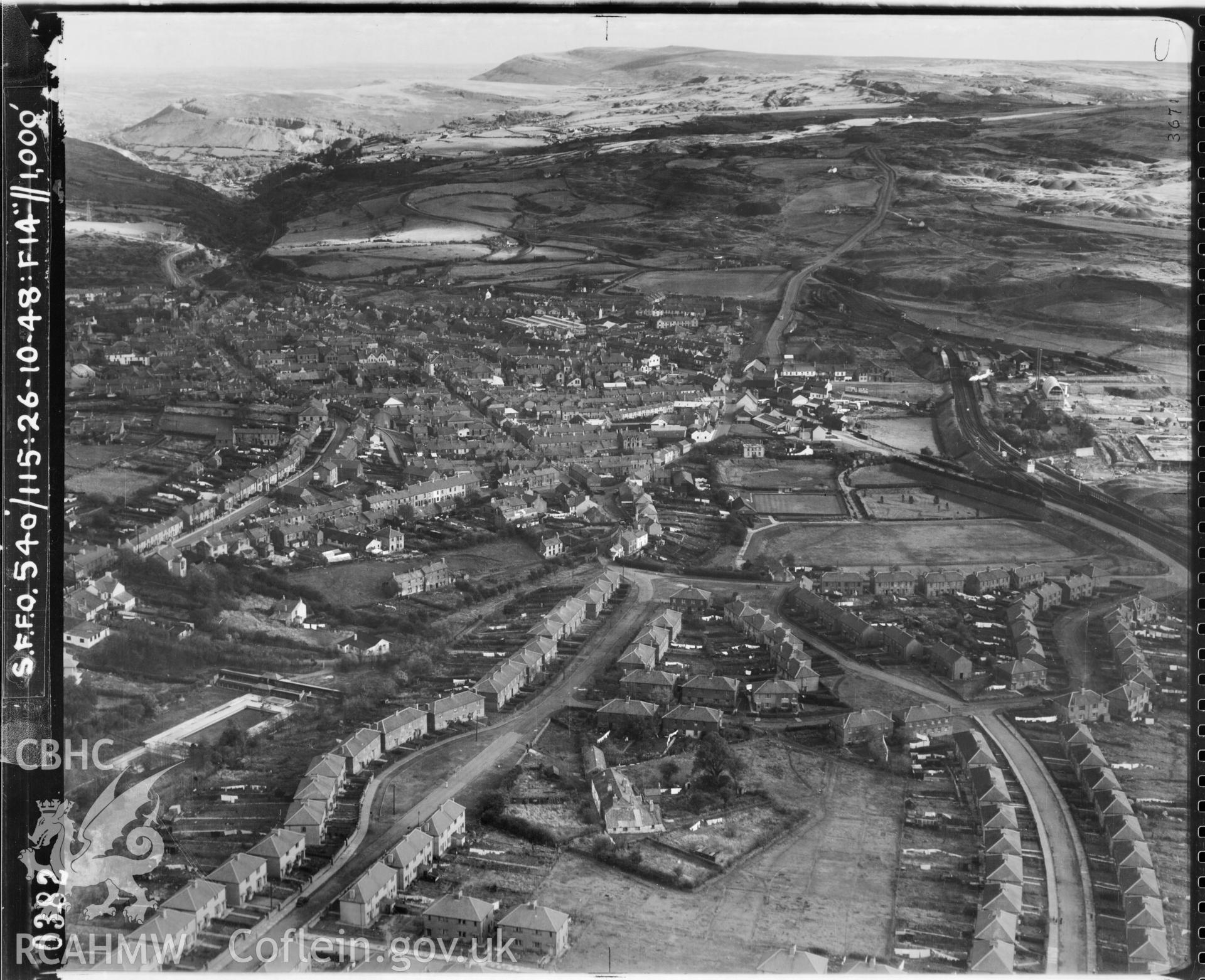 Black and white vertical aerial photograph taken by the RAF on 26/10/1948 centred on Brynmawr.