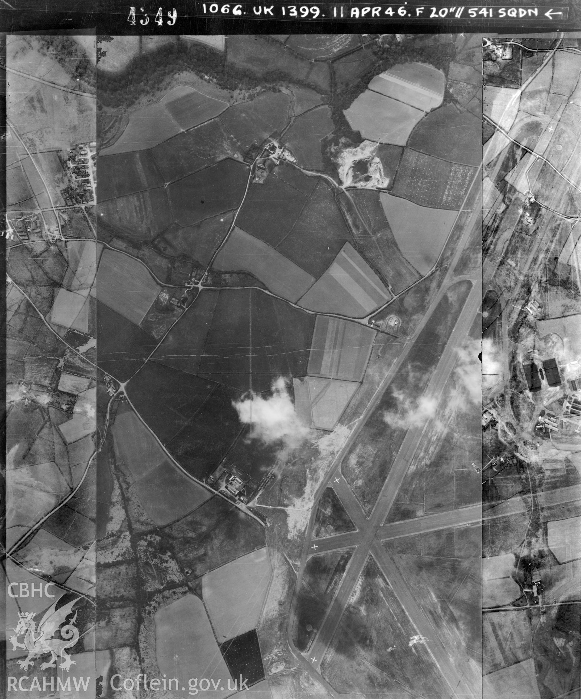 Black and white vertical aerial photograph taken by the RAF on 11/04/1946 centred on SM85742468 at a scale of 1:10000. The photograph includes part of Brawdy community in Pembrokeshire.