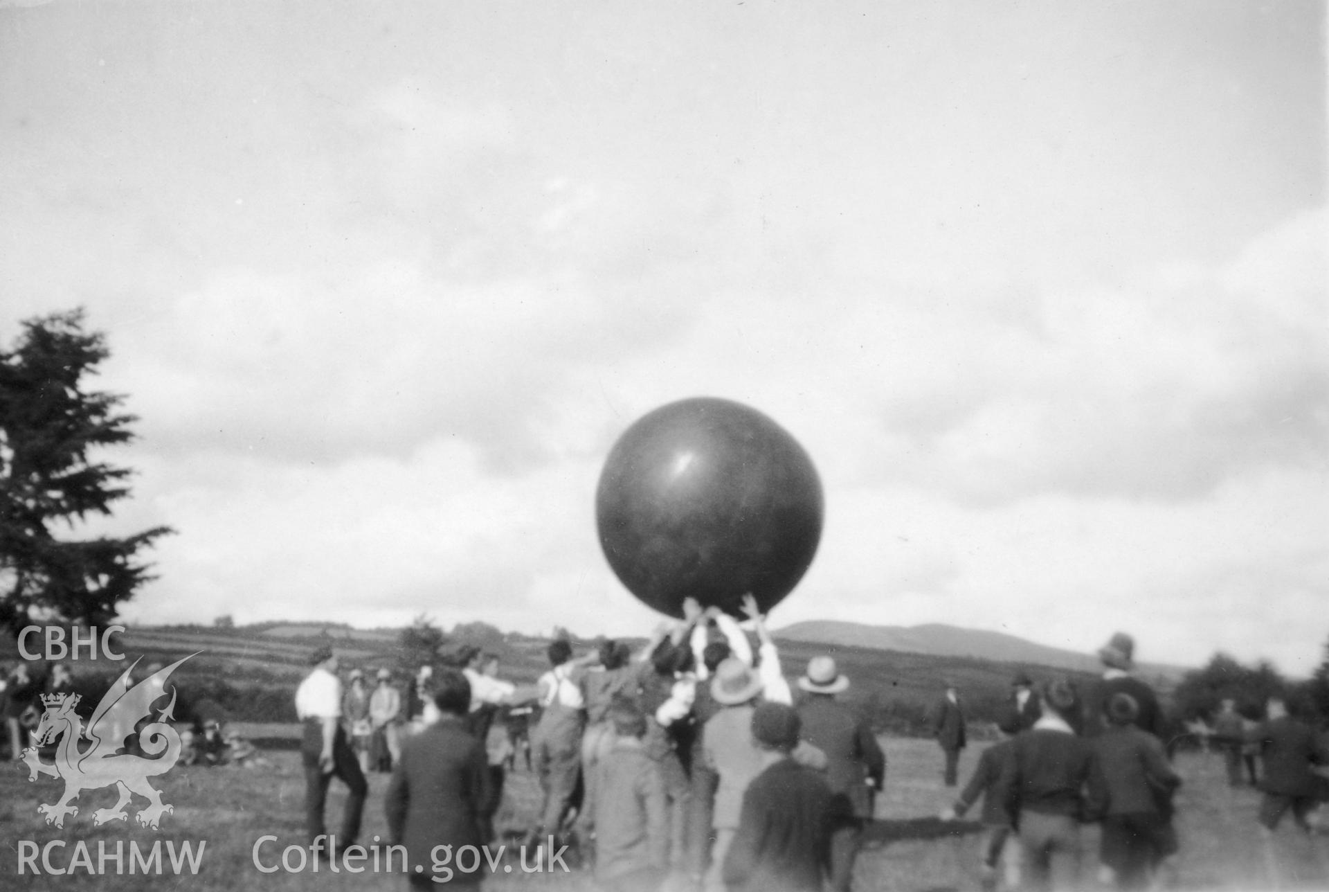 Black and white photograph showing a game of push ball in progress at Rhayader.