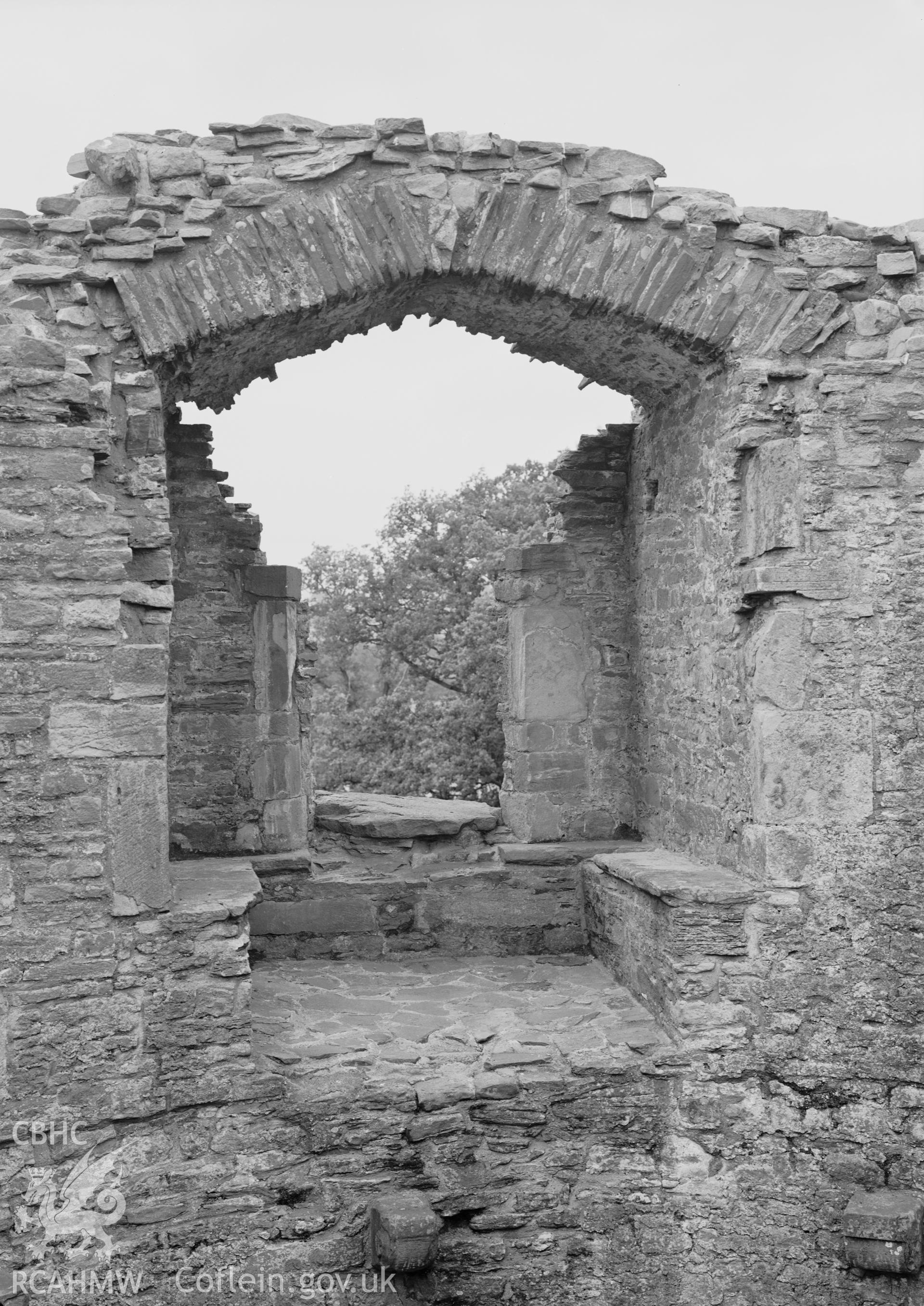 D.O.E photographs of Bronllys Castle Tower - corbels supporting top floor.